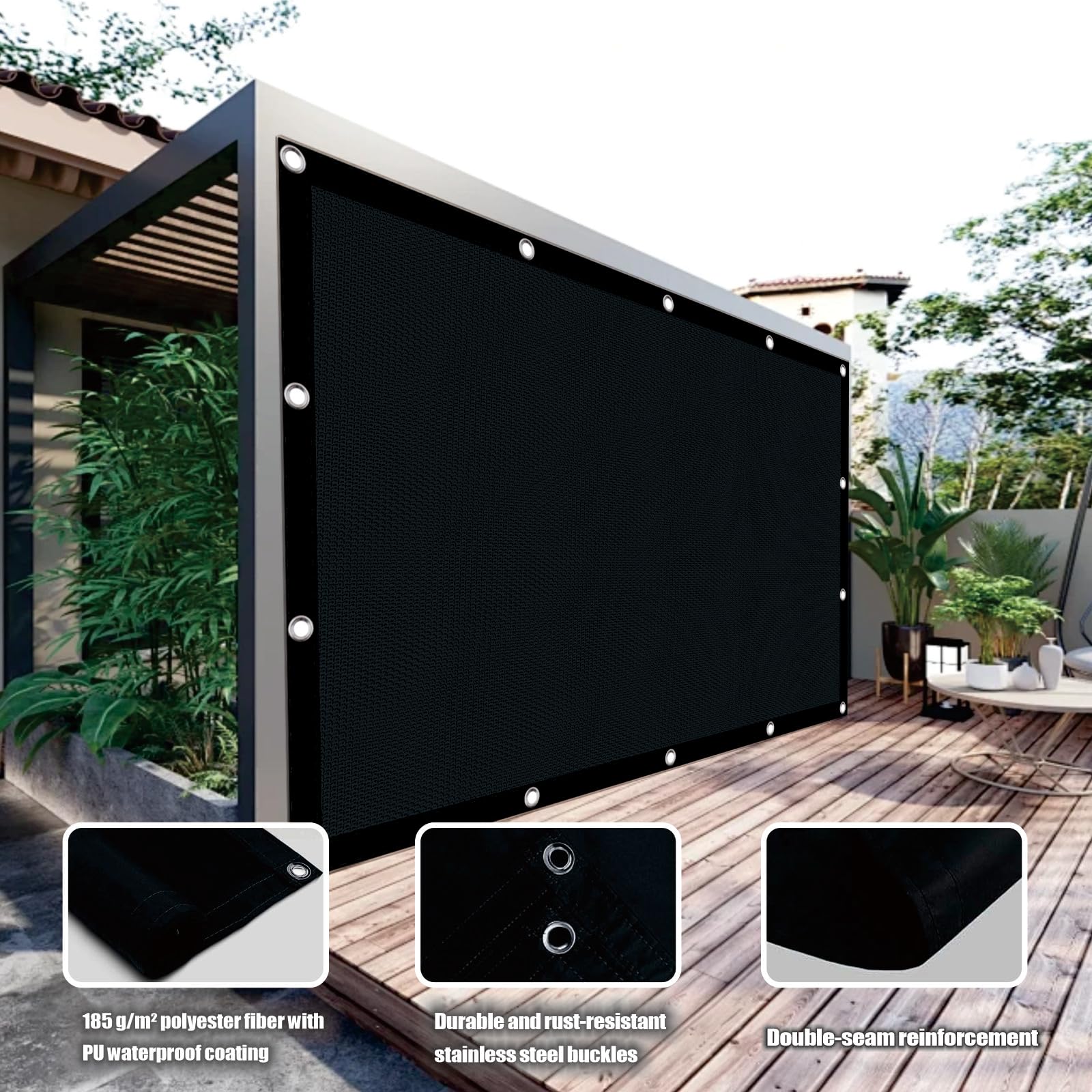 sonnensegel rechteckig 250 x 400 cm Wetterfest, Nahtversiegelung (Zuverlässig Dicht) & 98% UV Schutz Rechteckig Schattennetz mit Ösen Und Seil für Hof, Terrasse, Carpor, Schwarz Camping am Strand in Shopify Date Listed : 2015-07-16 Size:65mm