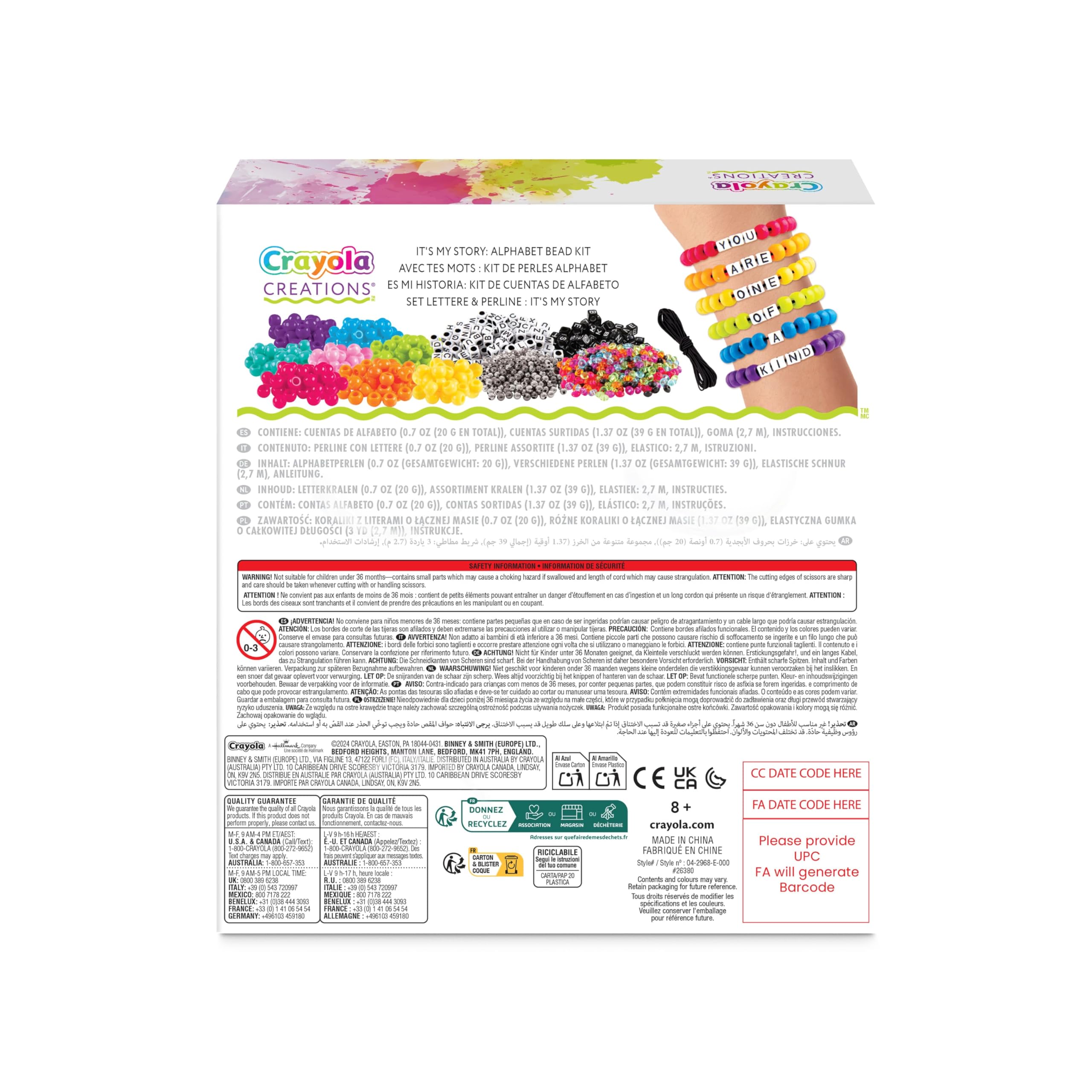 Crayola Creations – Bastelset Für Personalisierte Alphabet-Perlenarmbänder | Kreativgeschenk Für Mädchen Ab 8