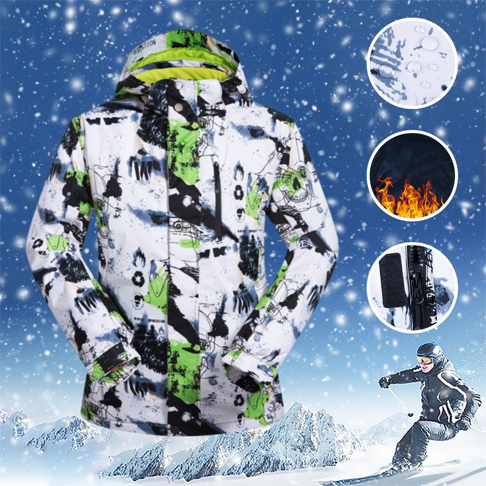 Generisch Skijacke Herren Winterjacke Warme Gefütterte Herrenjacke Wintermantel Wasserdicht Outdoor Wandern Winddicht Ski Jacken Schneejacke Parka Jacke Herren-Winterjacken Mit Kapuzen
