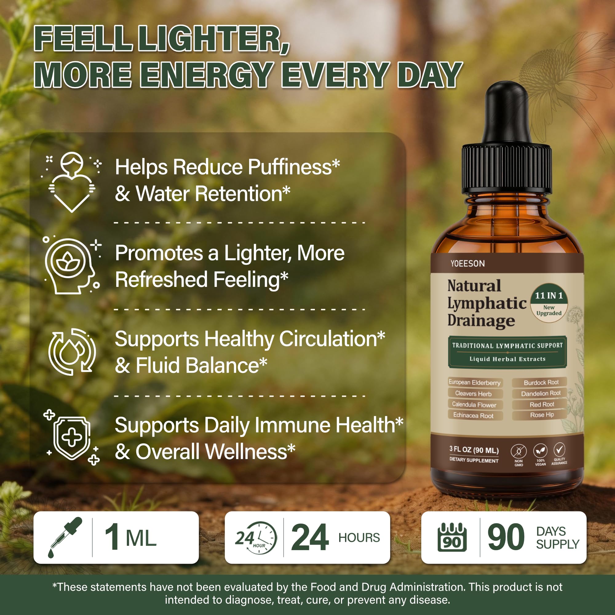 90 Day Supply - Natural Lymphatic Drainage Drops, Alcohol-Free Vegan 11-in-1 Herbal Supplement with Cleavers, Elderberry, Echinacea & Burdock, Supports Lymphatic Wellness, Bloat & De-Puff Support — Amazon image 5