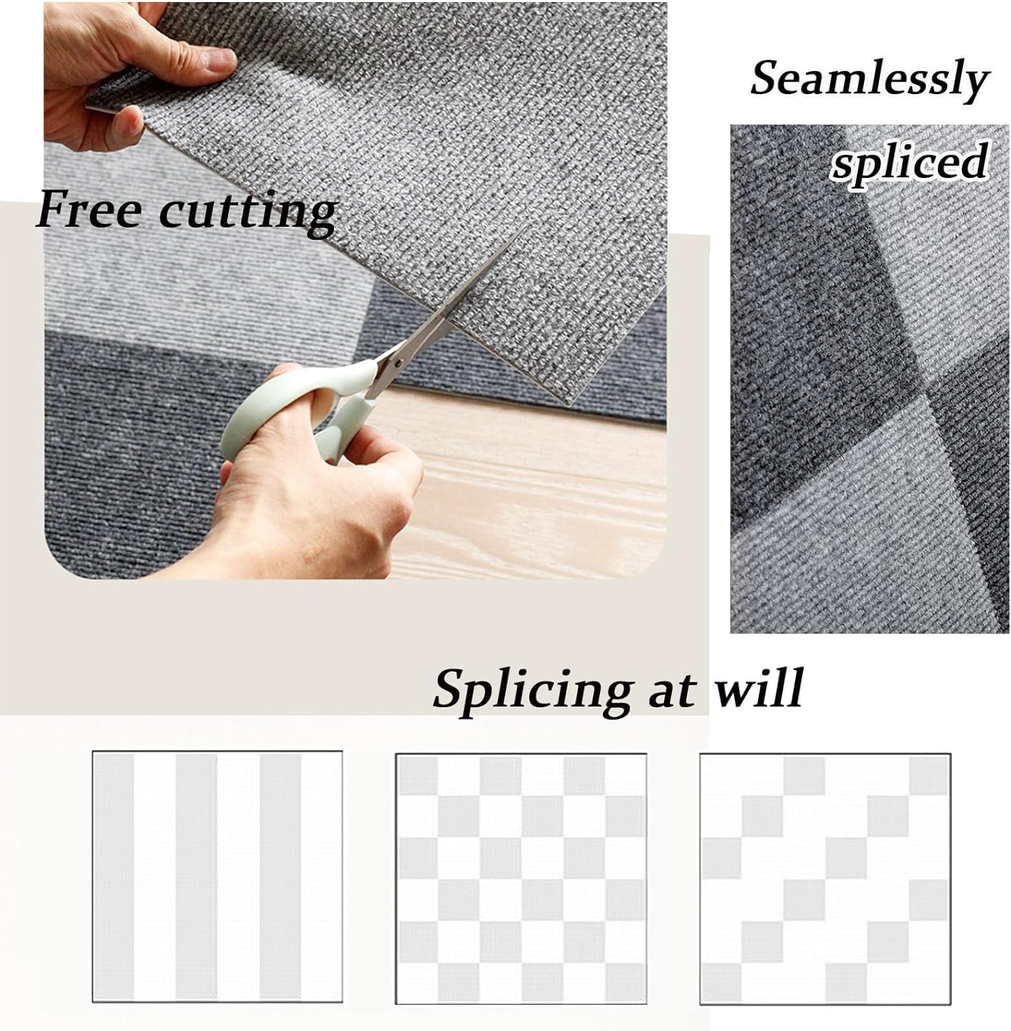Dalles de moquette autocollantes pour la maison, 50 x 50 cm, carrées, faciles à découper, à installer et à nettoyer, antidérapantes, pour le bureau et la maison, 12 pièces (marron), 50 x 50 cm