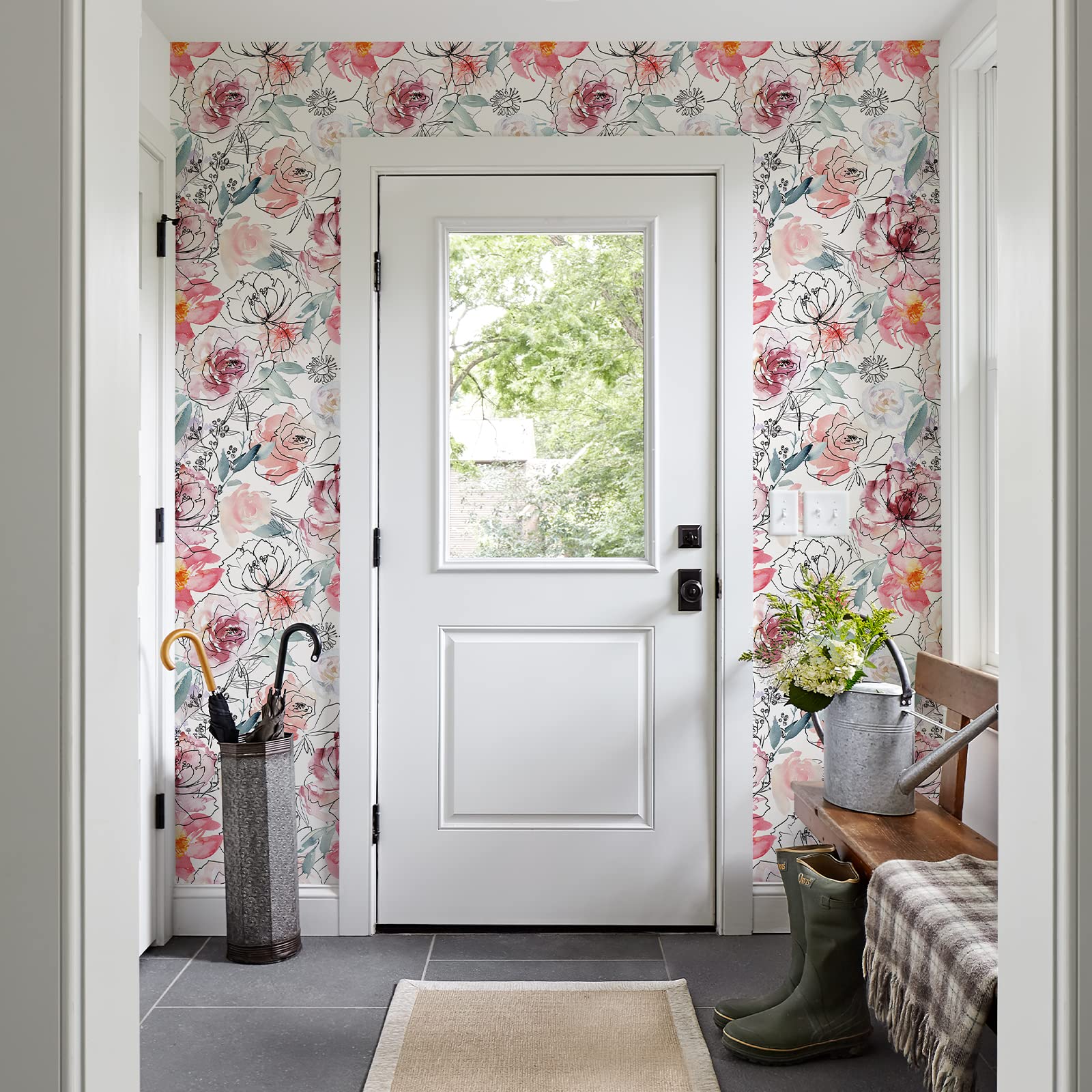 Snapklik.com : Floral Peel And Stick Wallpaper Pink Peony Flowers ...