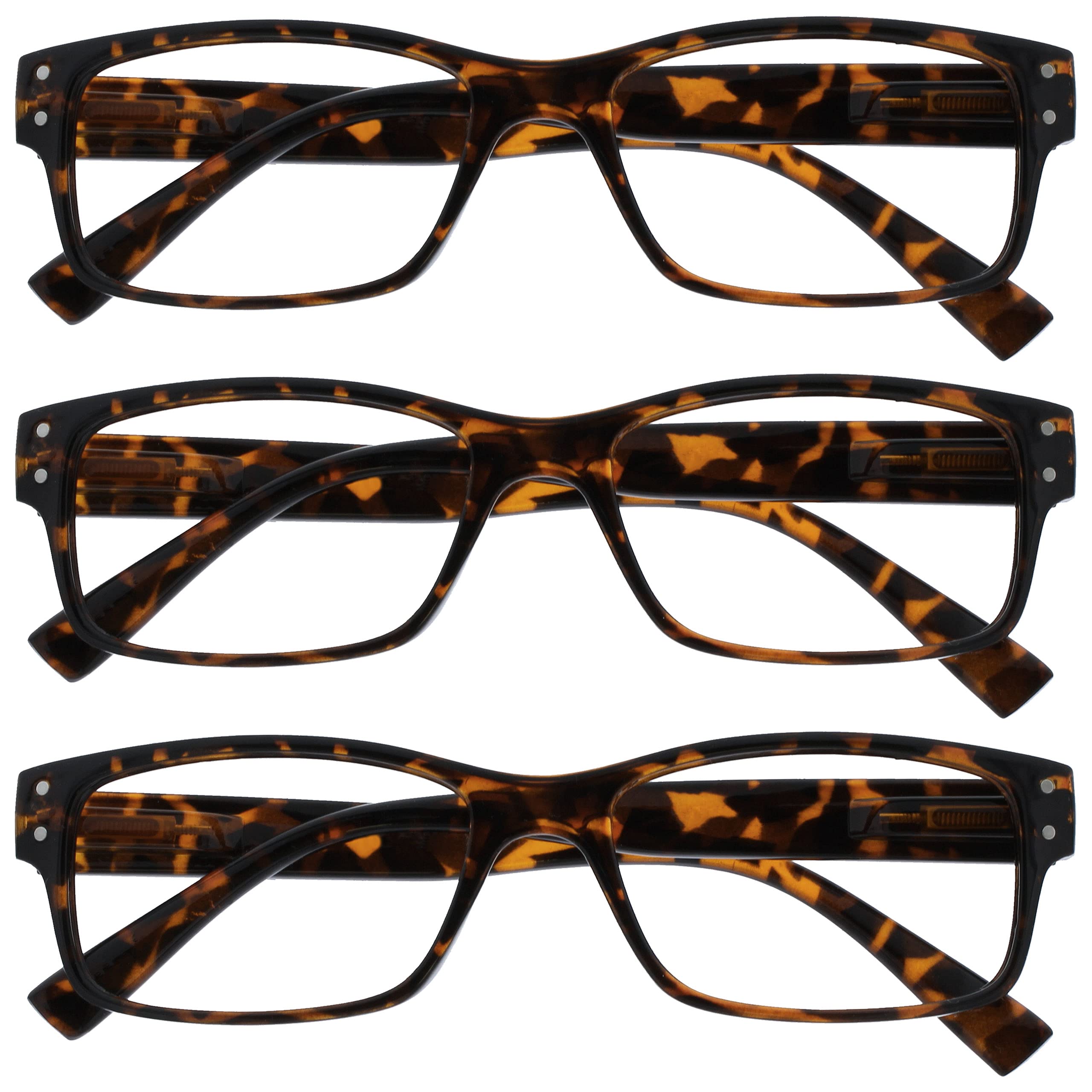 OPULIZE The Reading Glasses Company 3 Pack Mens Brown Tortoiseshell Large Designer Style Readers Spring Hinges RRR11-2 +3.00
