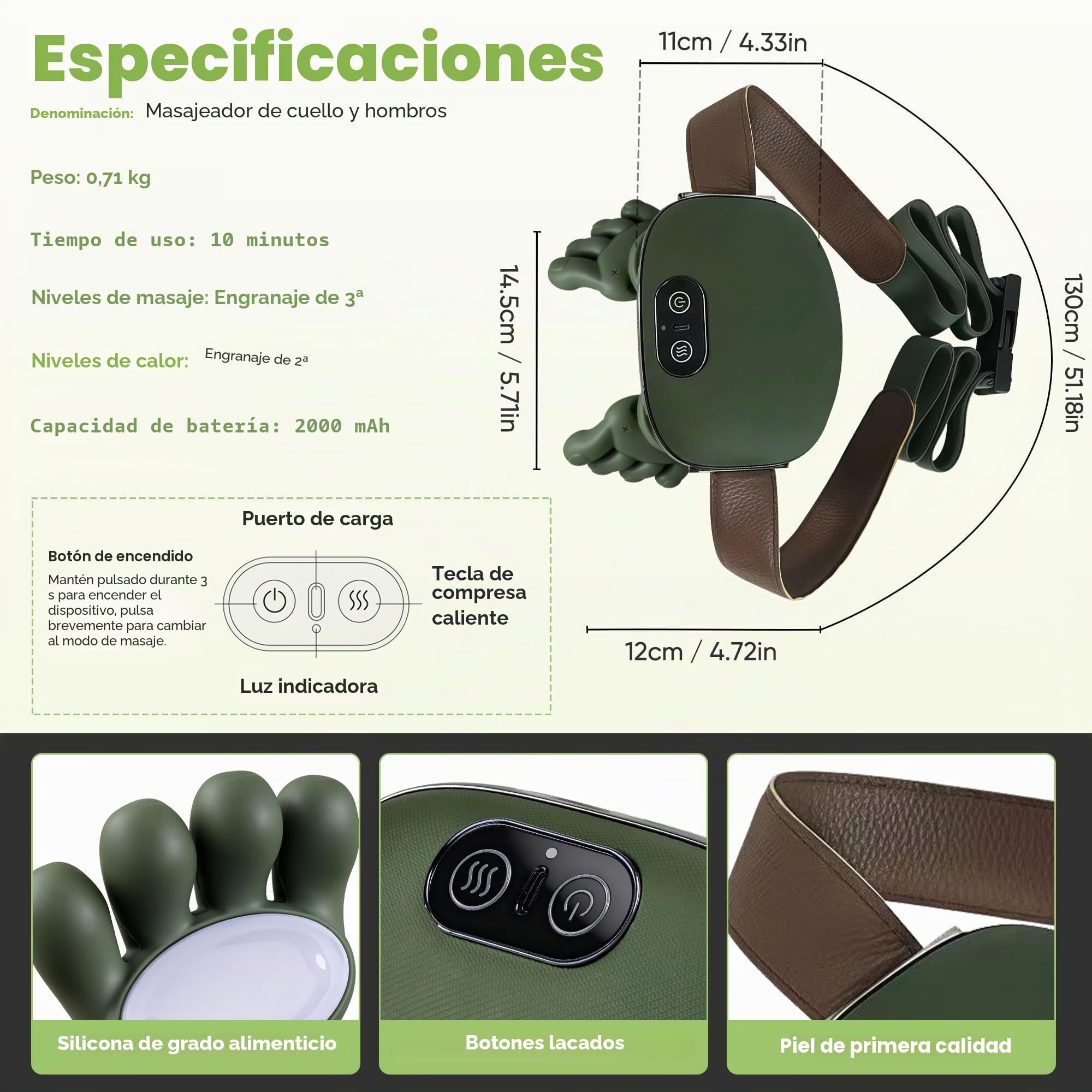 Masajeador cervical eléctrico, masajeador cervical 4D, con tres modos de amasamiento y dos ajustes de calor para liberar profundamente la tensión muscular. Un regalo ideal para padres, madres y amigos