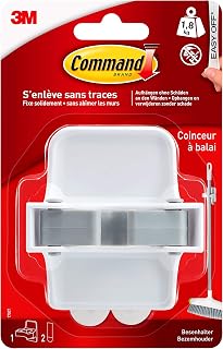 Command 17007 Broom Holder - Damage-Free Wall Mount for Mops & Brooms up to 1.8kg, Reusable Strips
