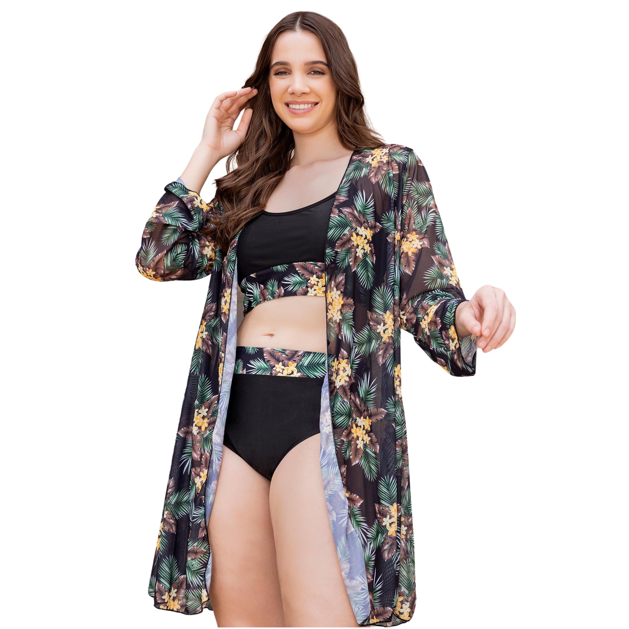 lovebird lingerie 3Pc Plus Size Boho Bikini Set Contrast Tropical Print Swimwear-picture-11