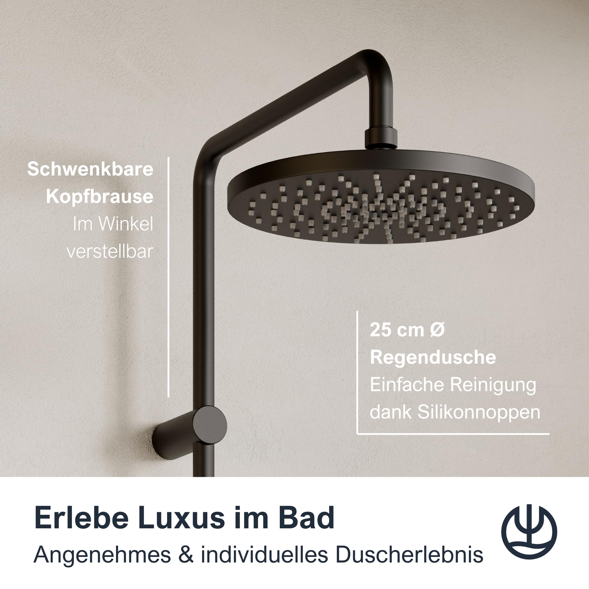 KLUDI-X1 Duschsystem mit Kopf- und Handbrause, Thermostat Dual Shower System, Mattschwarz, Wandmontage, Thermostatarmatur, Ø 250 mm Kopfbrause, 3 Strahlarten, 6906739-81