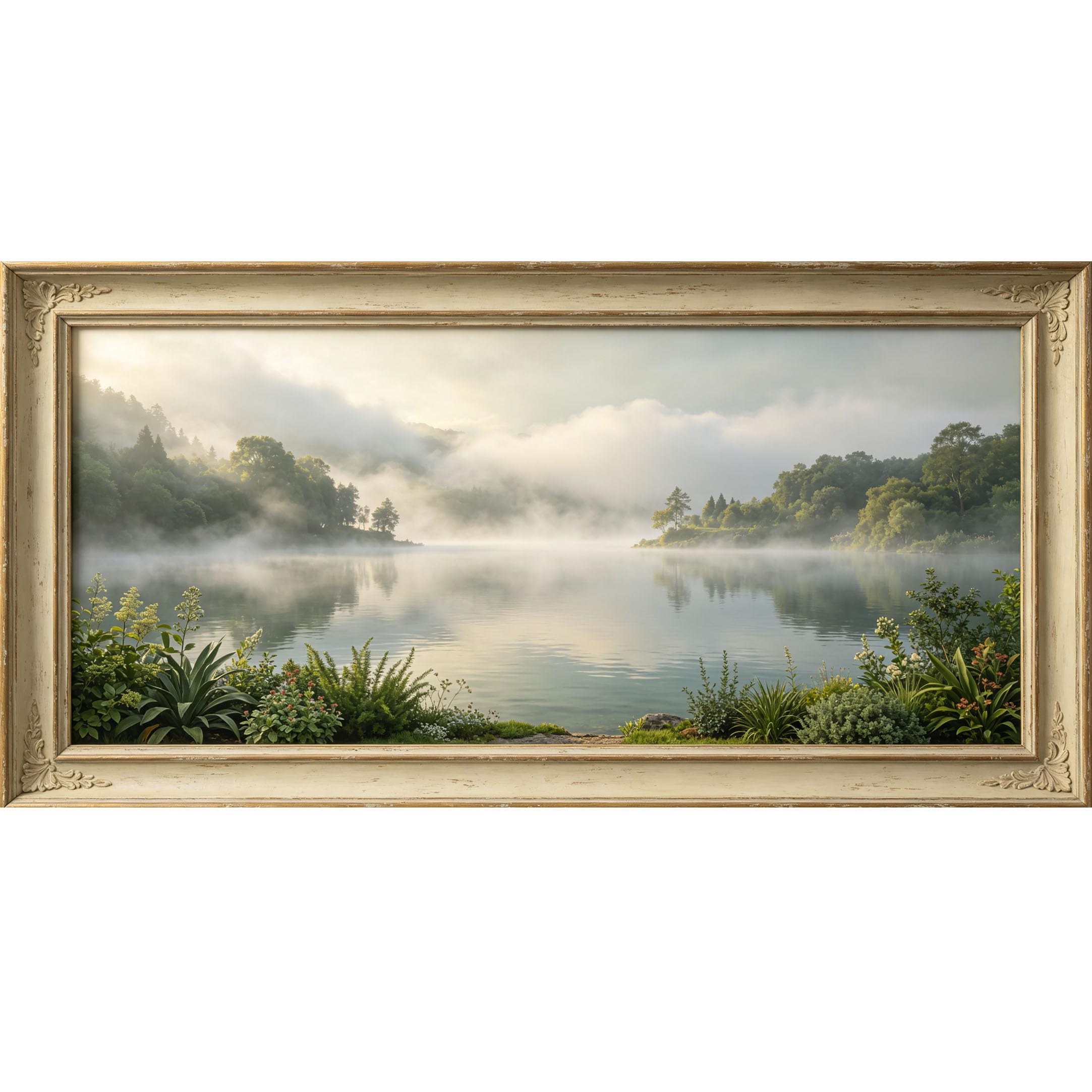 Agglomerix 3D Framed Wall Art Mountain Lake Foggy Forest Botanical Landscape Scenic Nature Prints Large Size SelfAdhesive Removable Wall Decor Prints Artwork for Living Room Bedroom Office
