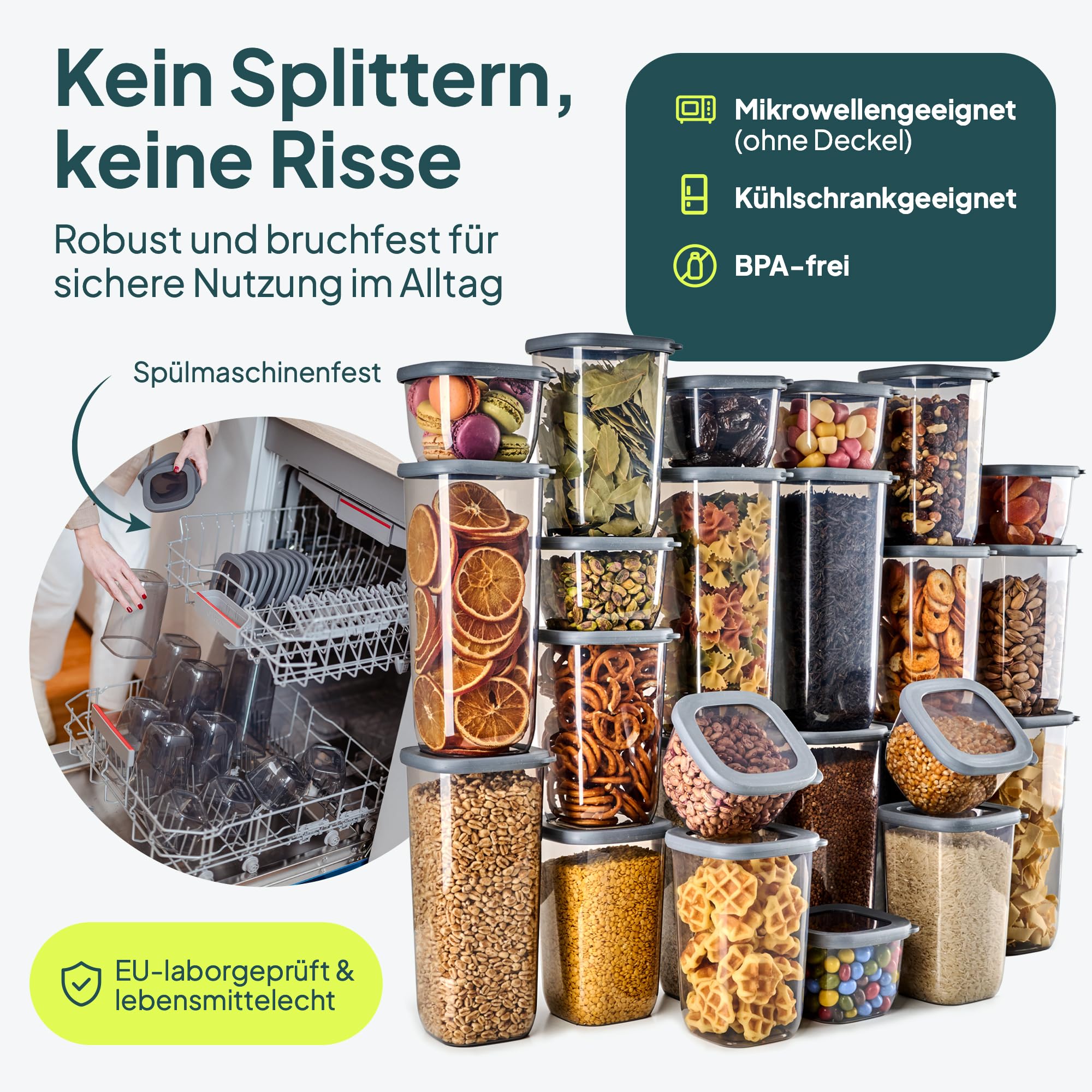 uandu Vorratsdosen mit Deckel luftdicht – 24er für Müsli, Mehl & Zucker