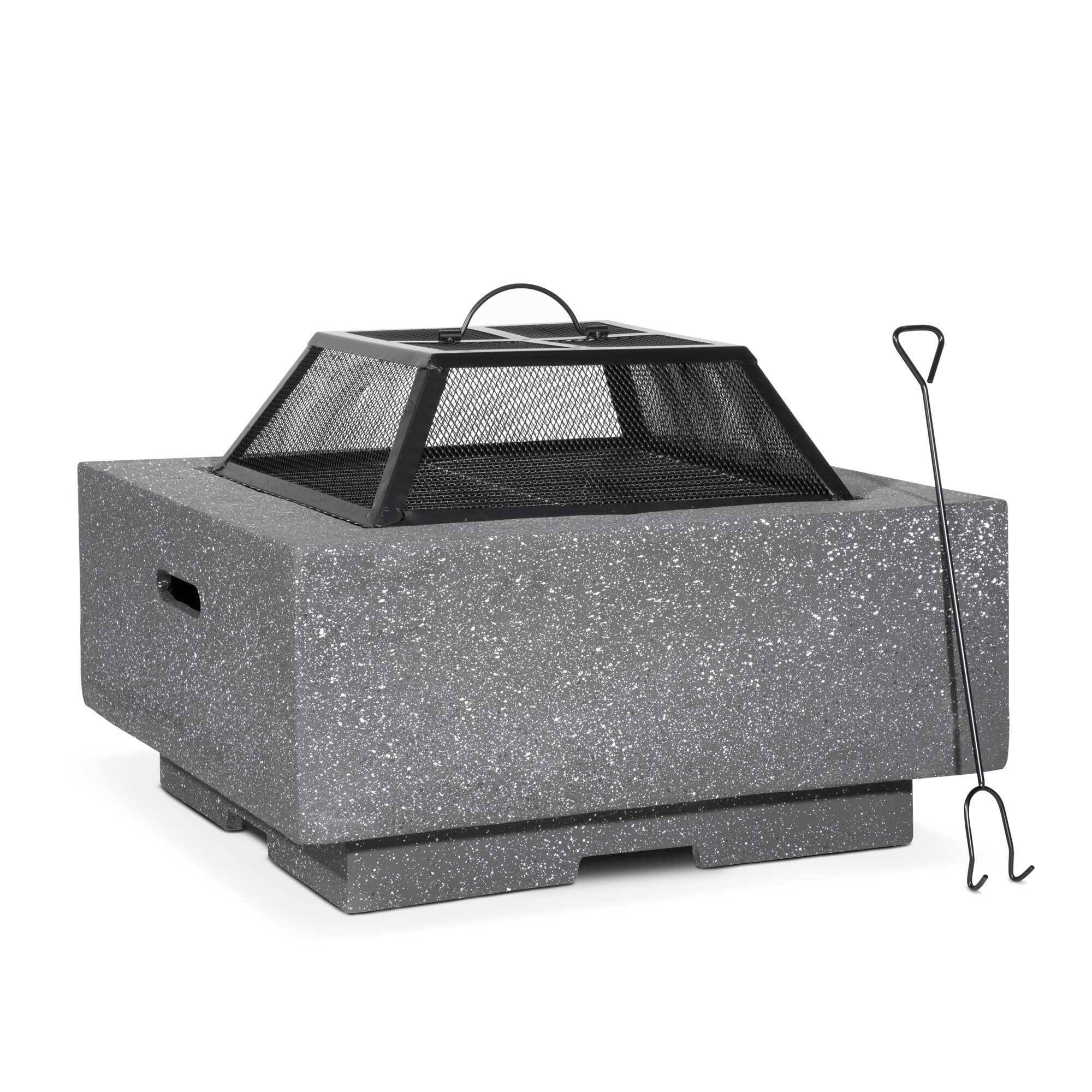 Dellonda Square MgO Fire Pit with BBQ Grill, Safety Mesh Screen and Fire Poker, Magnesium Oxide, Suitable for Wood and Charcoal - Dark Grey - DG193