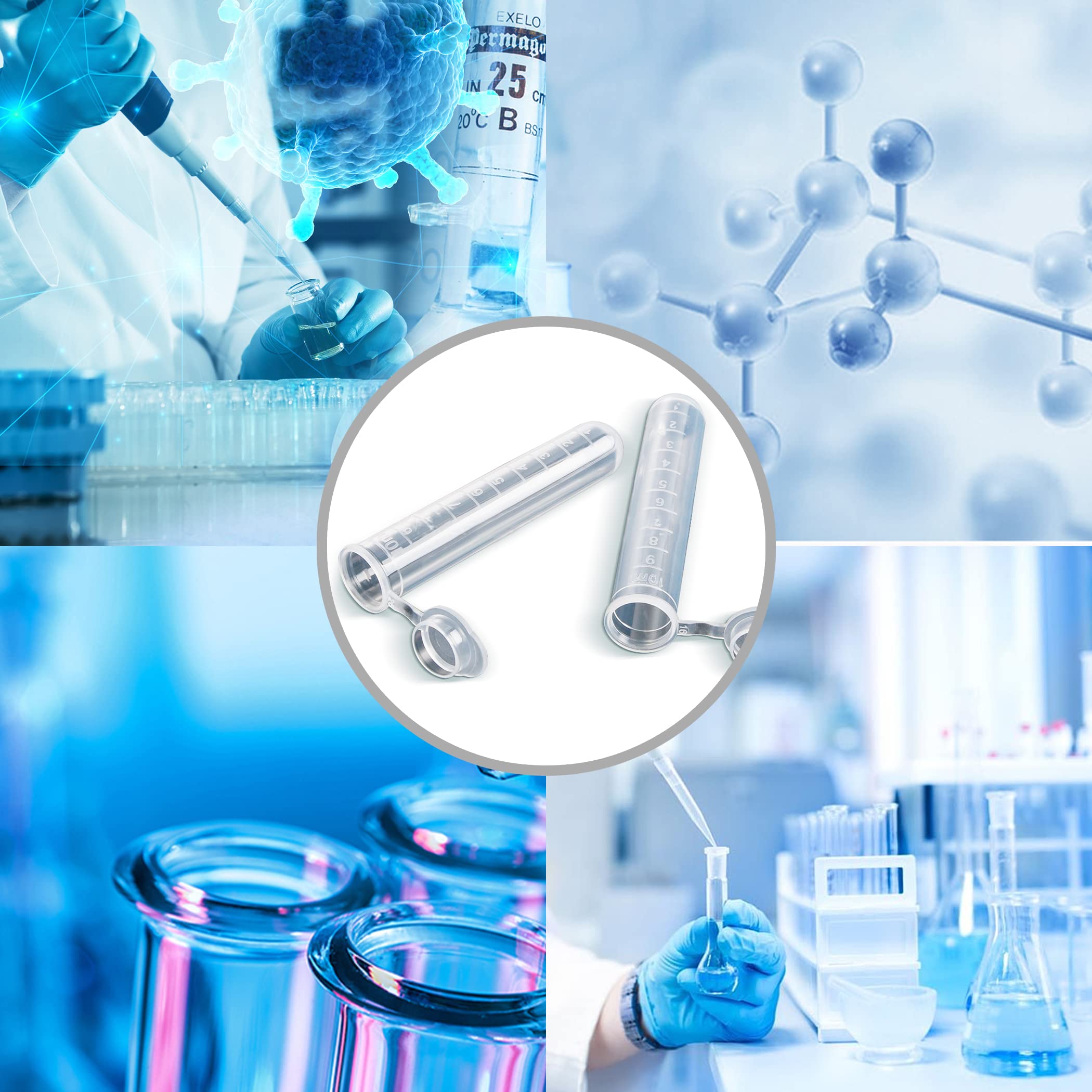16 tubi da centrifuga in plastica da 10 ml, con tappo a scatto, tubo graduato in polipropilene, fondo rotondo, trasparente, contenitore per barba, campioni di lievit