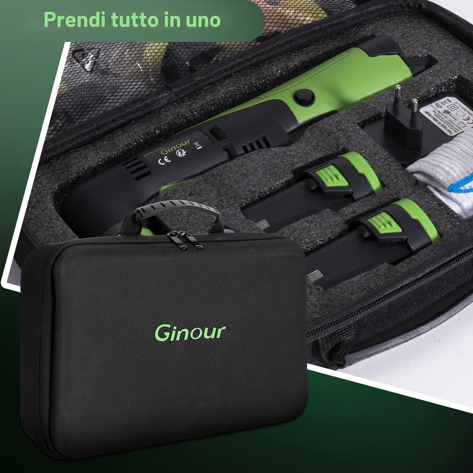 Ginour Lucidatrice Auto per Detailing, Lucidatrice Rotorbitale 200W con Modalità DA&RO Piastra di Lucidatura Intercambiabile 2''/1,2'', 2 Batterie da 2Ah, 6 Velocità per Lucidare, Cera e Pulire