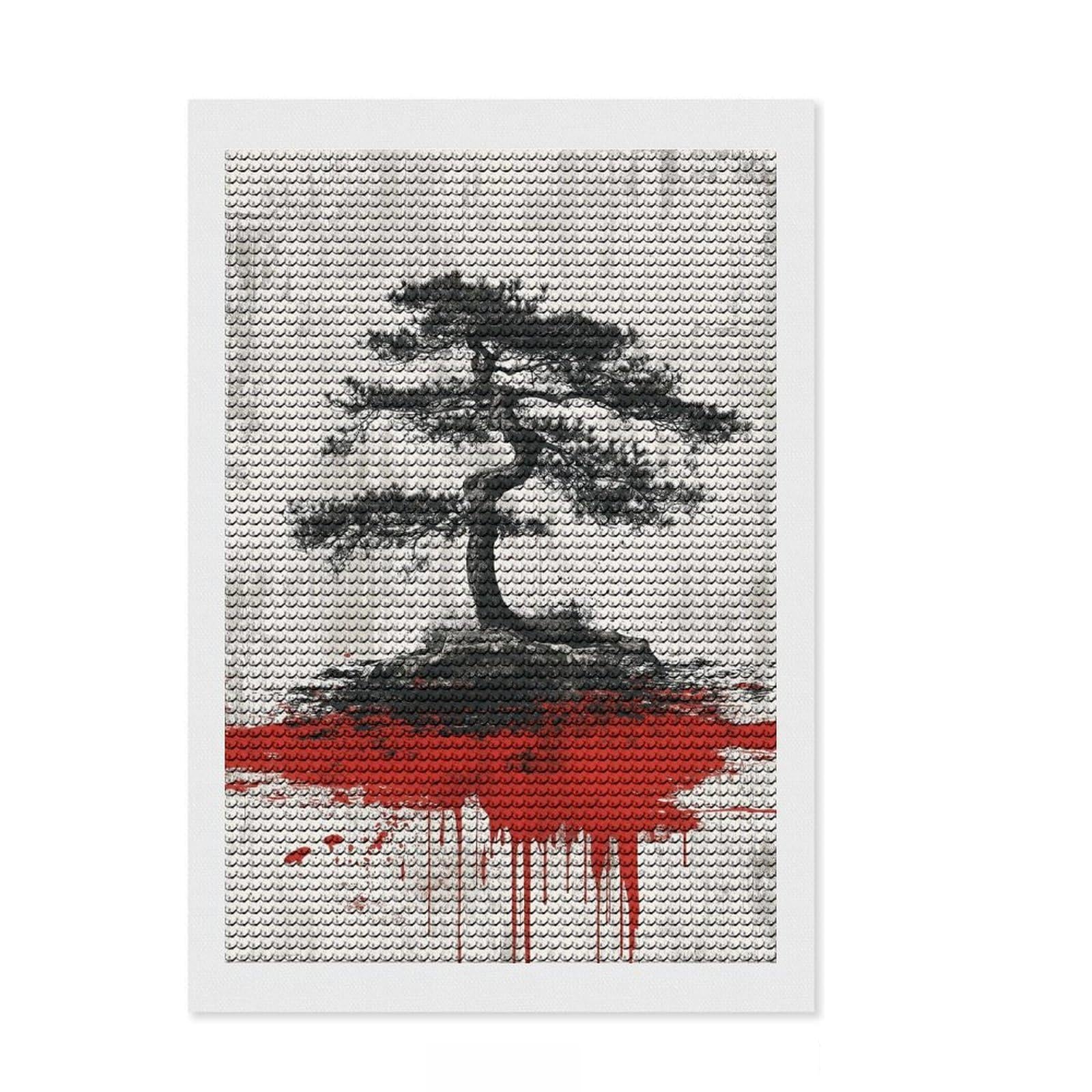 Junmoney Bloodstained Bonsai Tree 5D Diamond Painting Kit 8"x12", Round Gems, Aesthetic Room Decor, Seasonal Gift Choice, Gift Idea, Leisure Activity