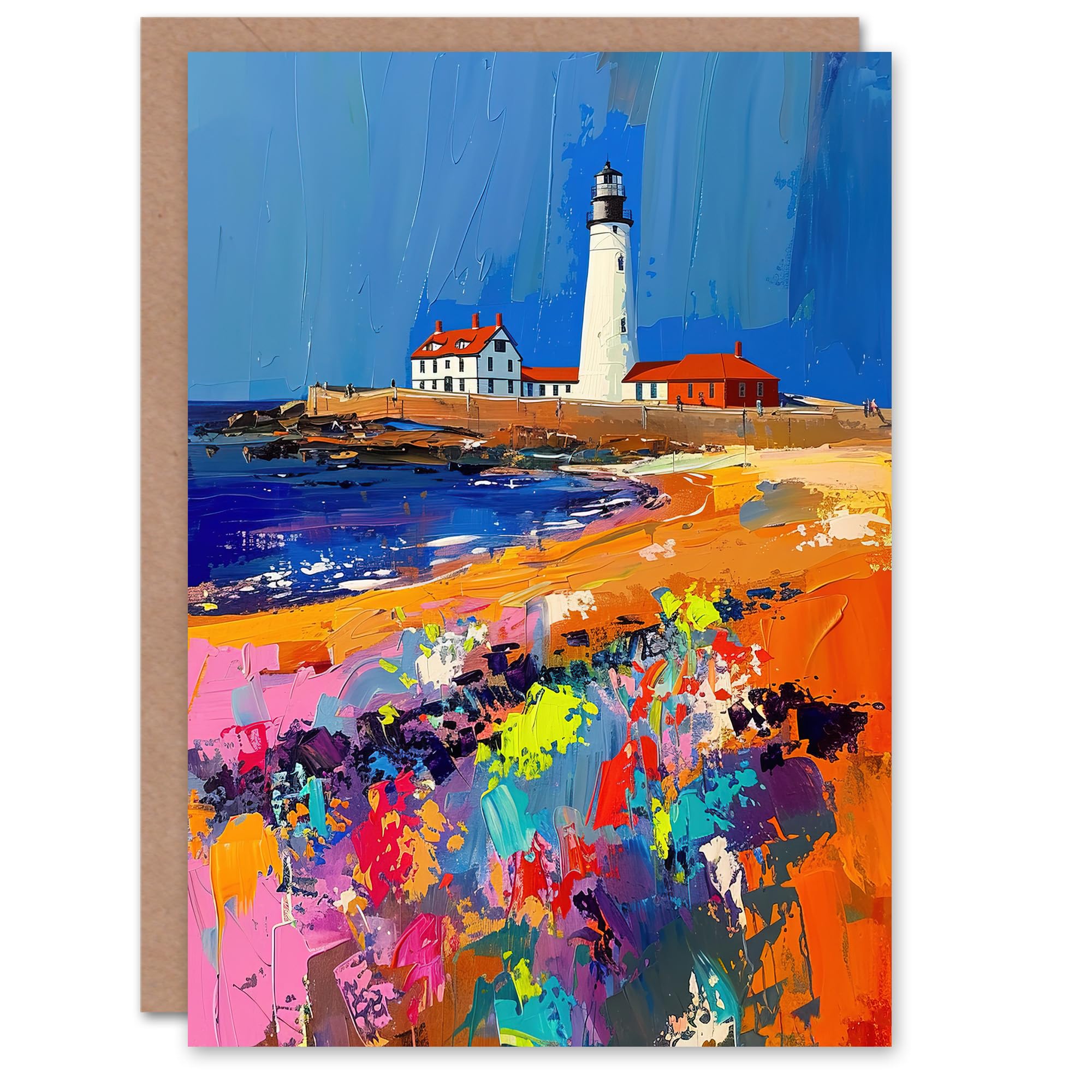 Artery8 Greeting Card St Mary's Lighthouse Whitley Bay Palette Knife Blank For Him Or Her Art Birthday Card