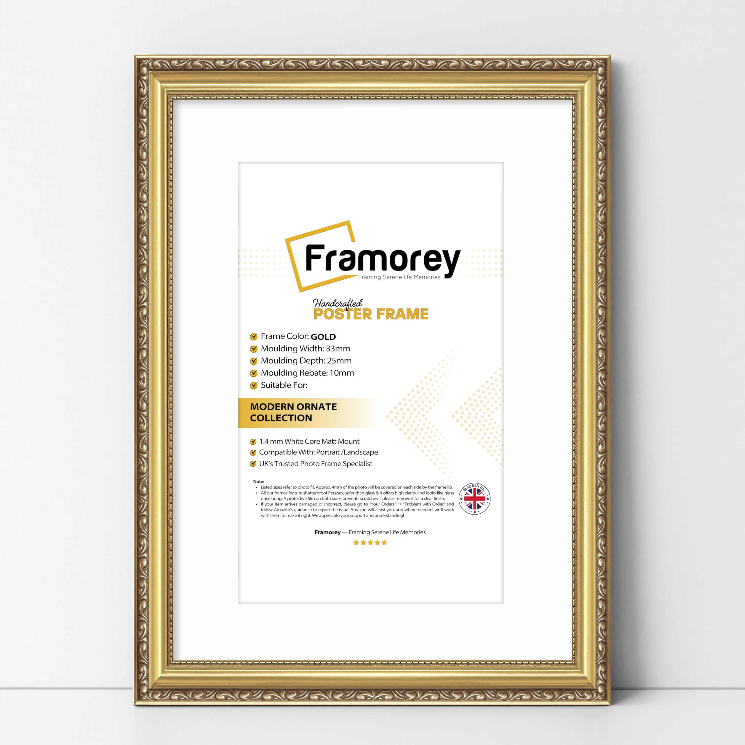 Framorey Framing Serene Life Memories Gold With White Mount Framorey Shabby Chic Antique Style Picture Frame, 28X22" Size Gold Photo Frame With 24X18" Size White Mount, Wall Art Poster Frames, Best Photo Frames For Birthday Gift
