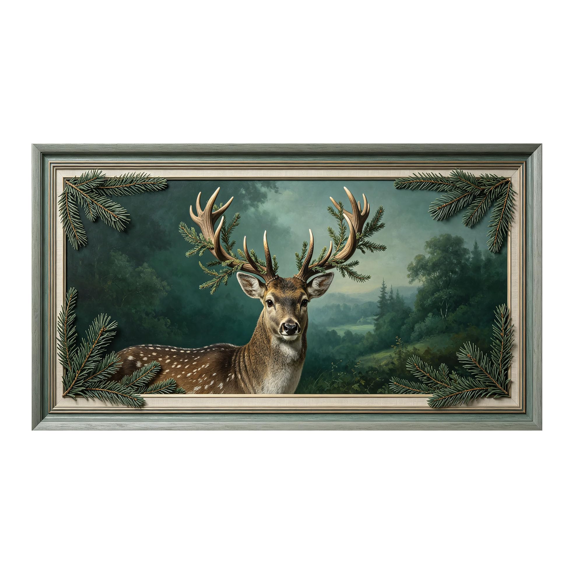 Yzpallescene 3D 3D Framed Wall Art 50cm×90cm Deer Forest Landscape Oil Painting Large Size SelfAdhesive Removable Wall Decor Prints Artwork for Living Room Bedroom Office