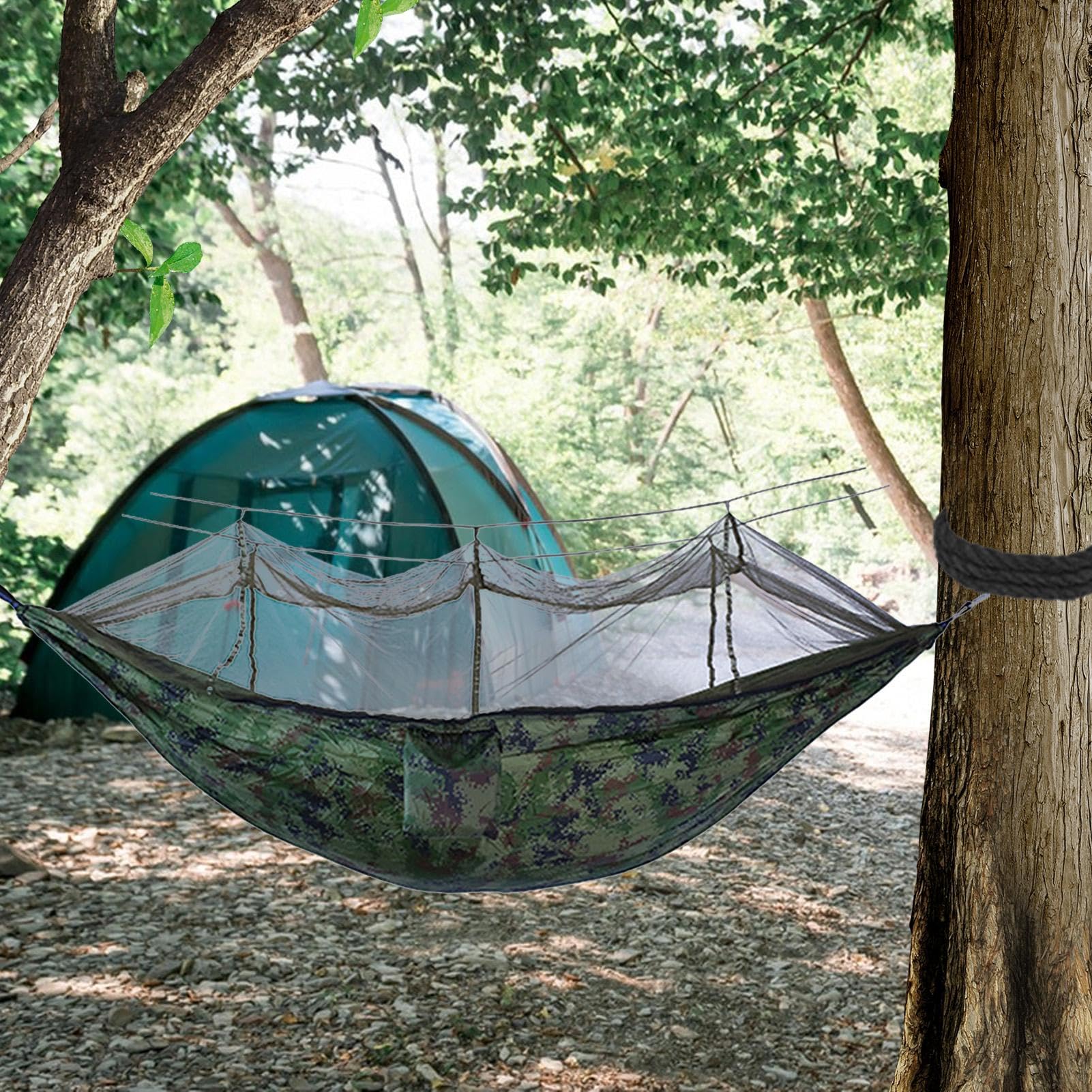 Rucksack-Hängematte mit Netz, tragbare Camping-Hängematte, Outdoor-Netz-Hängematte, Bett, einfach aufzubauen, Fliegennetz, leicht, strapazierfähig,