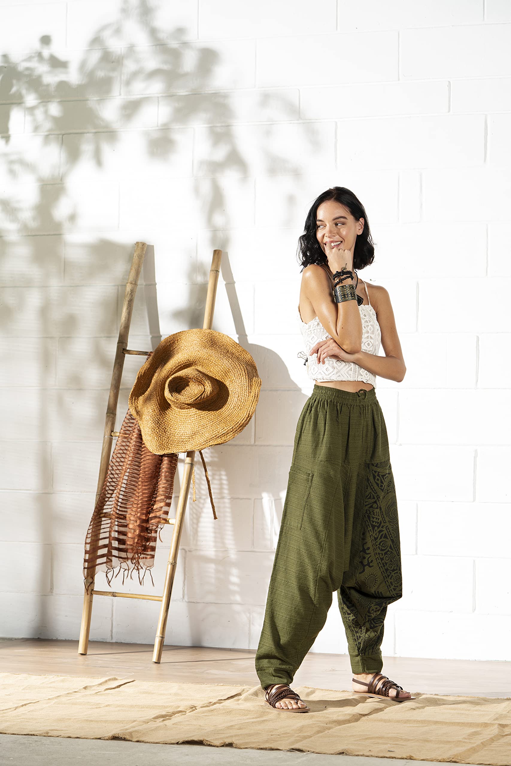 The Veshti Company Printed Hippie Style Boho Harem Pants for Women's, Low Crotch Baggy Loose Yoga Pajama Tribal Pant, Green - Hellbound Heathen, L 2
