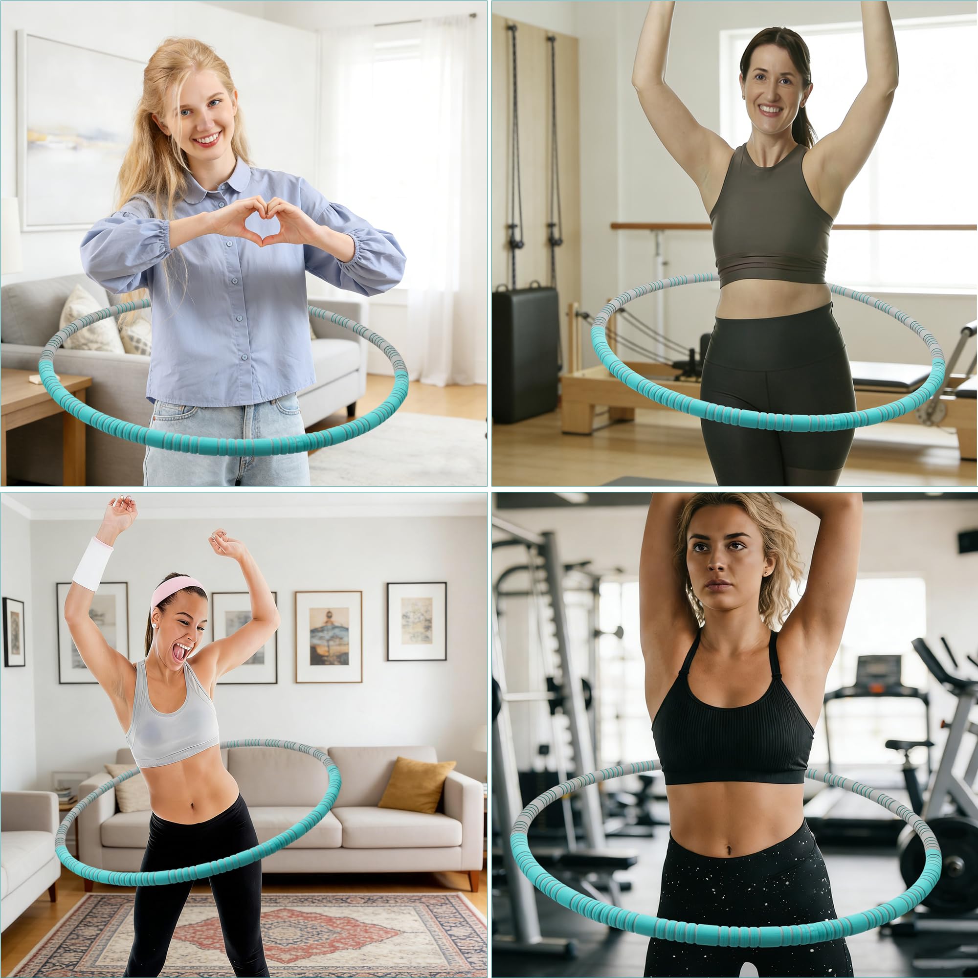 Hula Hoop Cerceau pour perdre du poids pour adultes et enfants, 8 pièces amovibles, poids peut être ajusté, 1,1 kg, 94 cm de diamètre, pour débutants et confirmés, cerceau de fitness avec mousse