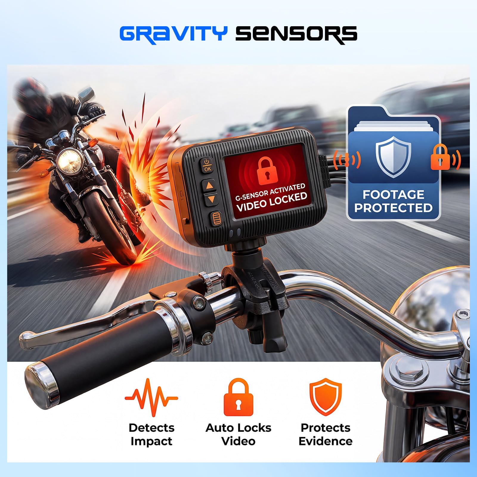 CAMECHO 1080P HDR Dashcam per Moto con Telecamera Anteriore + Posteriore, Sensore G Dash Cam Moto con Registrazione in Ciclo, IP67, Schermo IPS HD da 2 Pollici, Supporto Universale per Moto