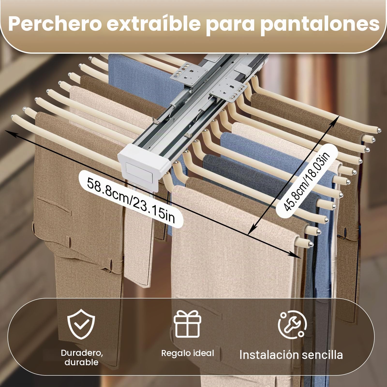 Percha extensible de dos filas para pantalones, 22 brazos, para pantalones, ahorra espacio, con revestimiento antideslizante flocado, organizador de armario