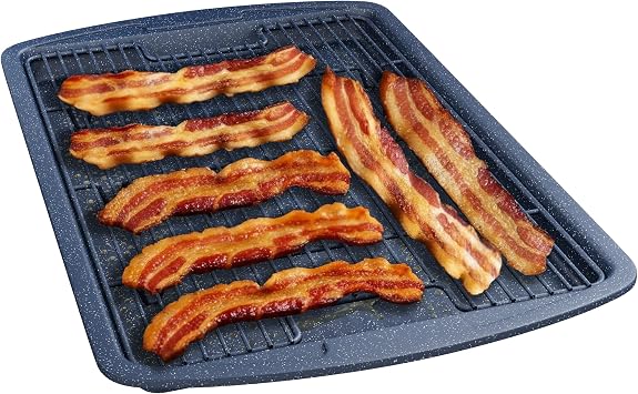 Cookie Sheet with Wire Rack Set, 2-Piece Nonstick Blue Marble Carbon Steel Pan & Cooling Rack, Space-Saving Stackable Set, PFOA, PFOS, PTFE Free, Oven Safe Up to 450F, 17.4" Pan & 14.7" Rack