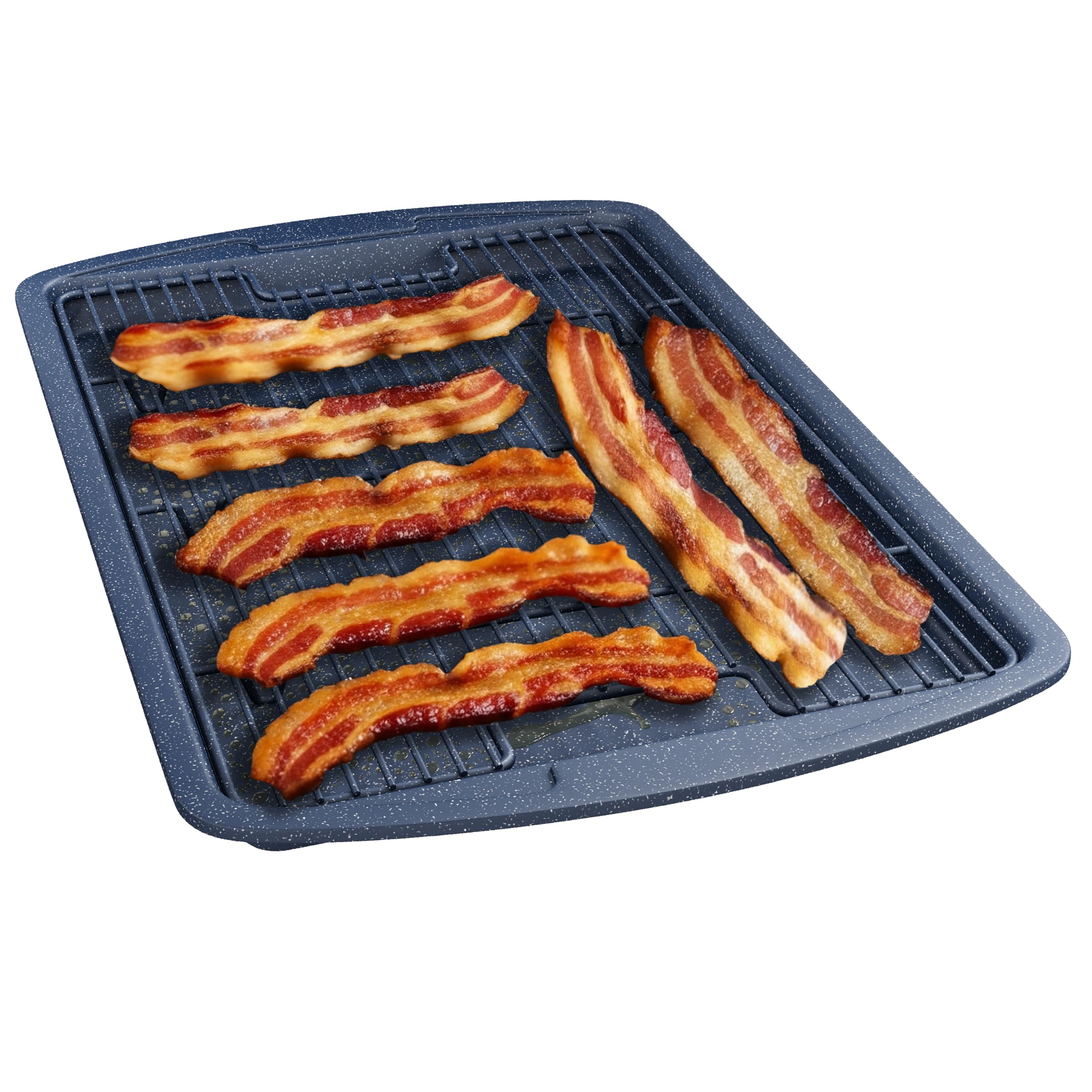Cookie Sheet with Wire Rack Set, 2-Piece Nonstick Blue Marble Carbon Steel Pan & Cooling Rack, Space-Saving Stackable Set, PFOA, PFOS, PTFE Free, Oven Safe Up to 450&deg;F, 17.4