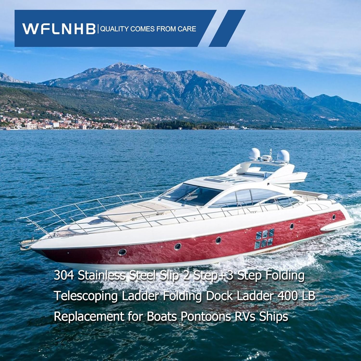 304 Stainless Steel Slip 2 Step+3 Step Folding Telescoping Ladder Folding Dock Ladder 400 LB Replacement for Boats Pontoons RVs Ships