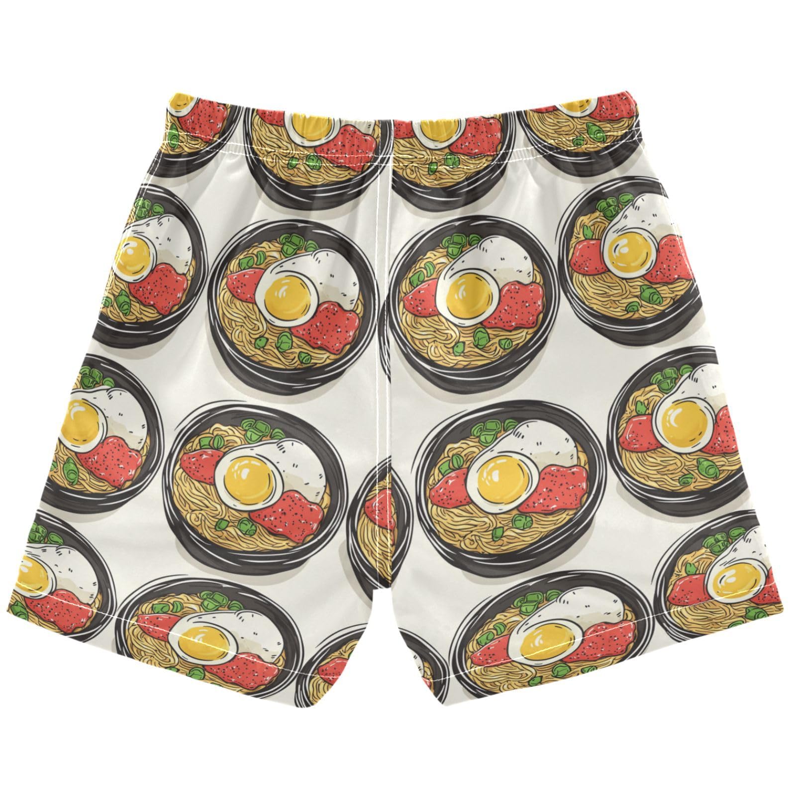 Pigsaly Boys Swim Trunks Cute Japanese Yummy Ramen Eggs Toddler Beach Board Shorts Baby Summer Bathing Suit 4T Multicolor