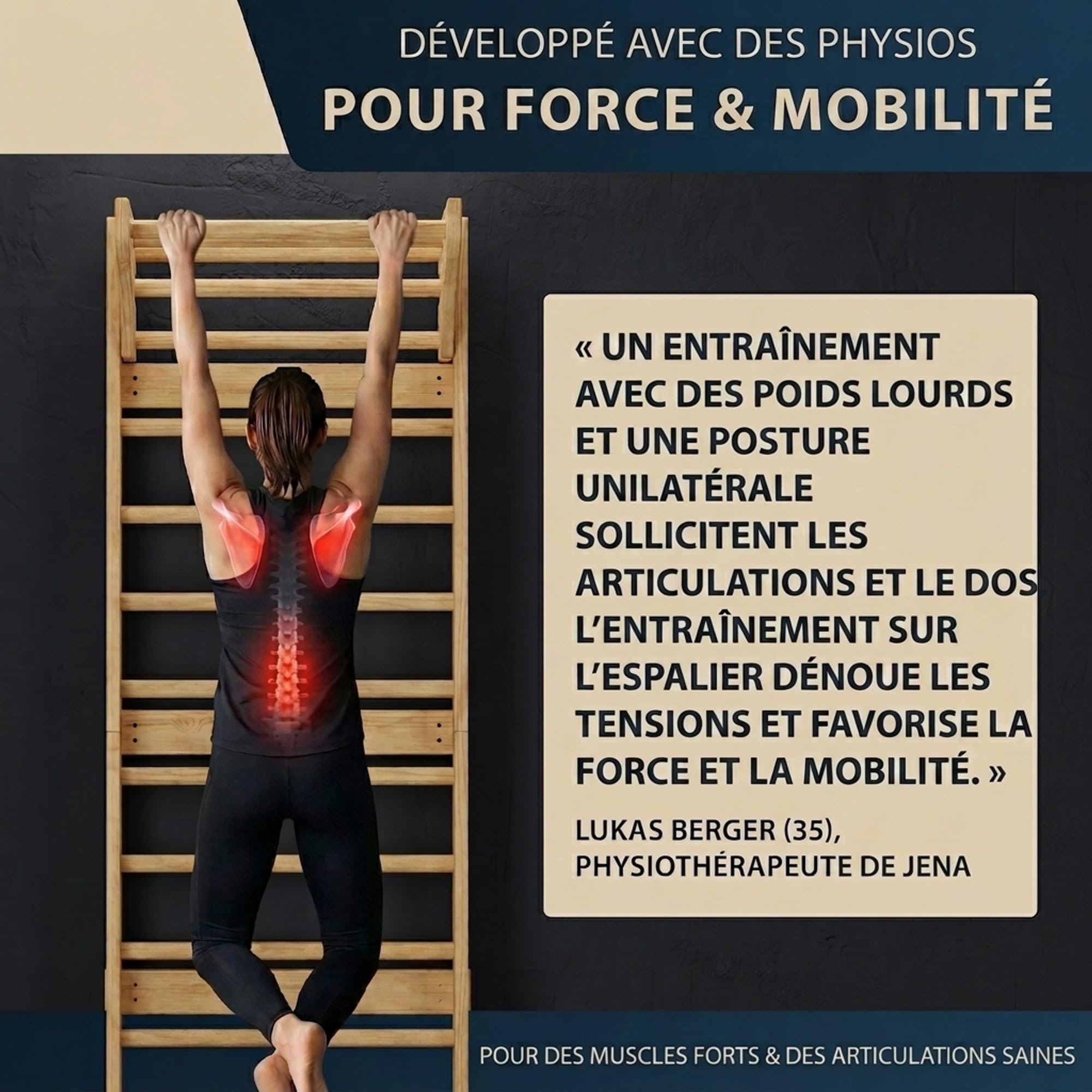 Bare Hands Espalier en Bois pour Adulte et Enfant – Échelle Suédoise Ultra Robuste Jusqu’à 200 kg – Espalier Gym & Musculation pour la Maison – avec ou sans Barre de Traction et Barres à Dips