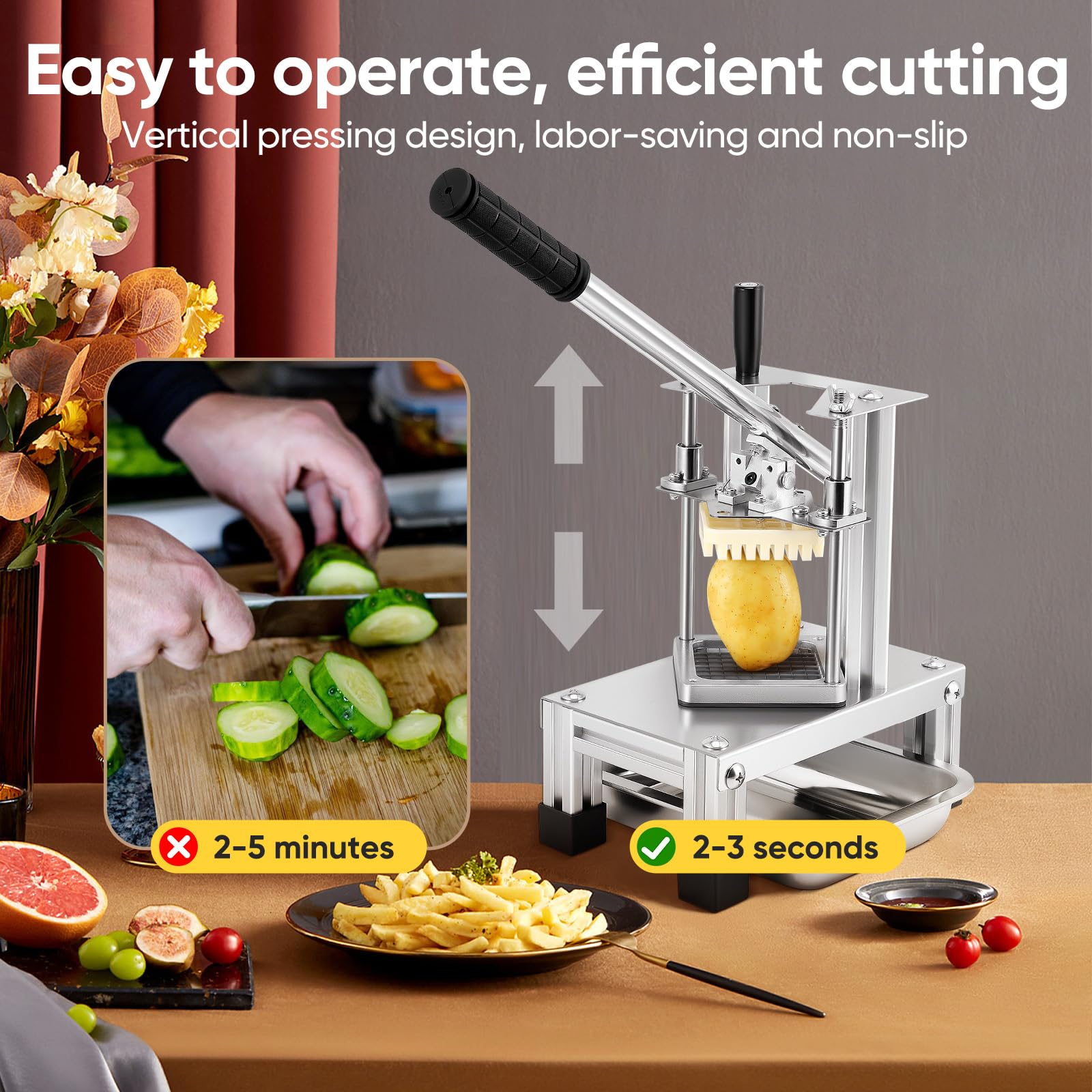 Coupe Frites Professionnel, Appareil Decoupe Frite Commercial Coupe Légumes avec Lames en Acier Inoxydable 304 de Dimensions 1/4" 1/2" 3/8" et Plaque Aliments (Trousse, 1)