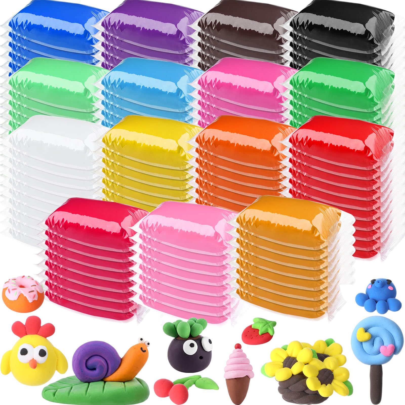 VioraWhite 144 pezzi di argilla secca all'aria, 2,154 g, kit di argilla morbida fai da te, in schiuma magica, per scolpire, regali per bambini, forniture scolastiche per feste, progetti artistici