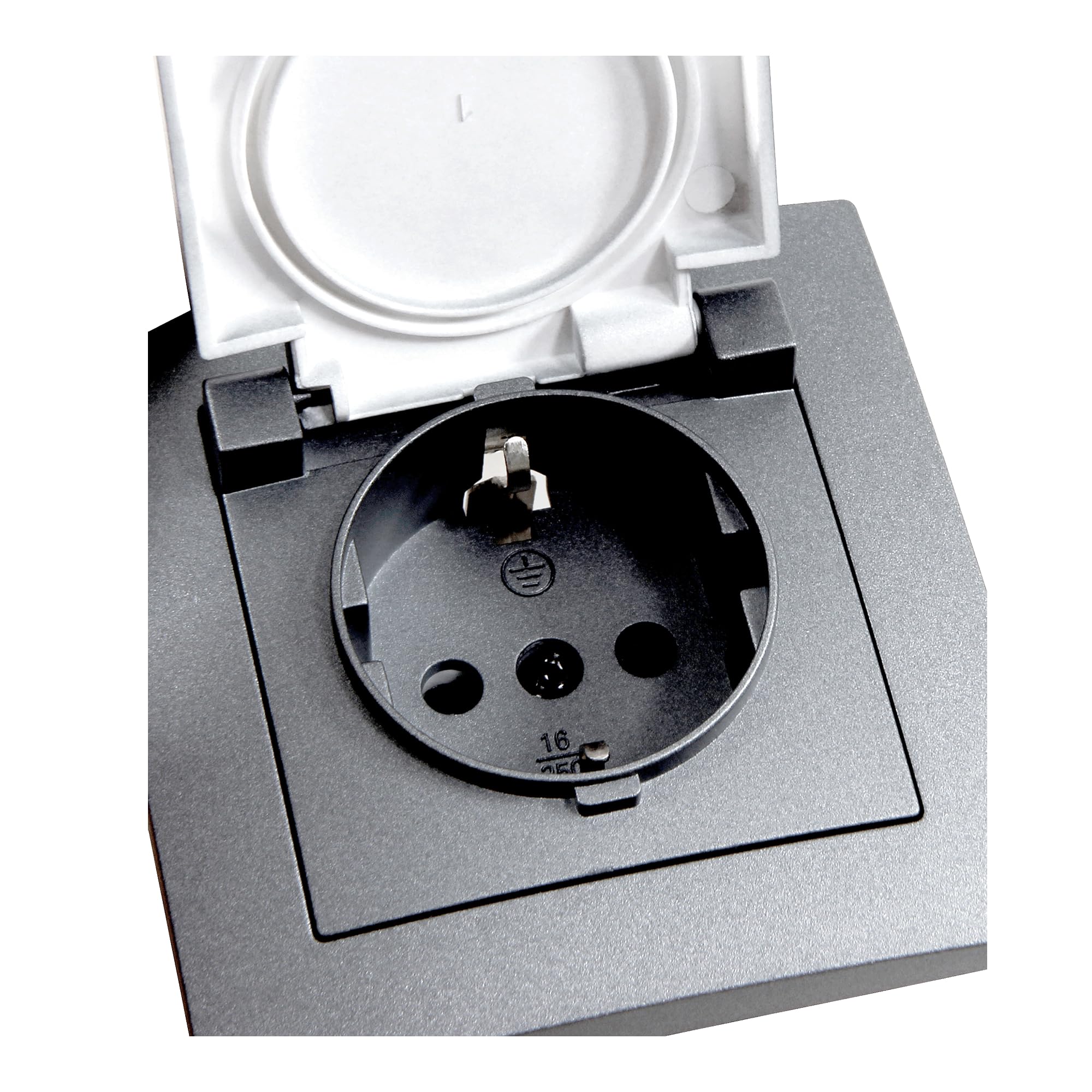 MC POWER - 12er-Pack Schutzkontakt-Steckdosen IP44 | FLAIR | 250V~/16A, UP, Unterputz-Steckose mit Klappdeckel, dunkelgrau anthrazit, matt