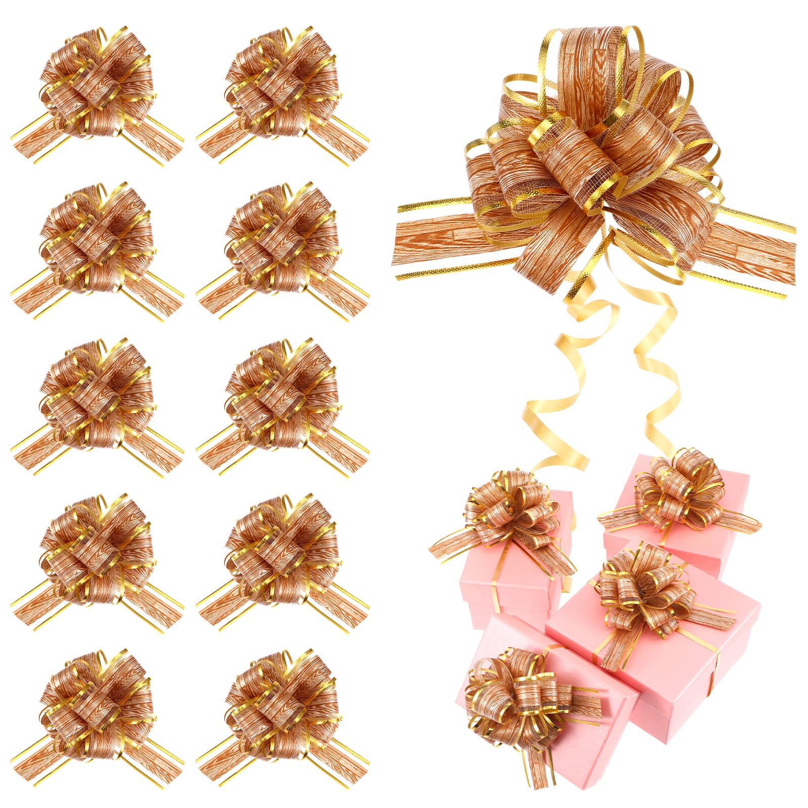 Andibro Pack of 10 Gift Bow, 10 cm Pull Bow, Gift Bow with Gift Ribbons, Pink Bows, Large Decorative Bows for Crafts, Packaging, Wedding, Birthday, Christmas, Car