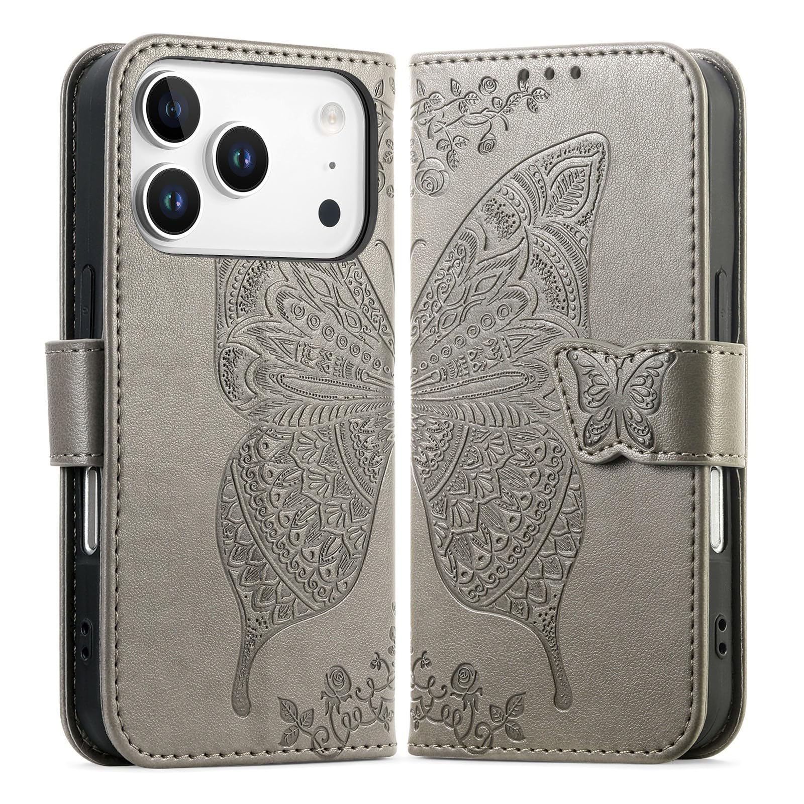 Étui portefeuille pour iPhone 15 Plus housse de protection à rabat gris - 8