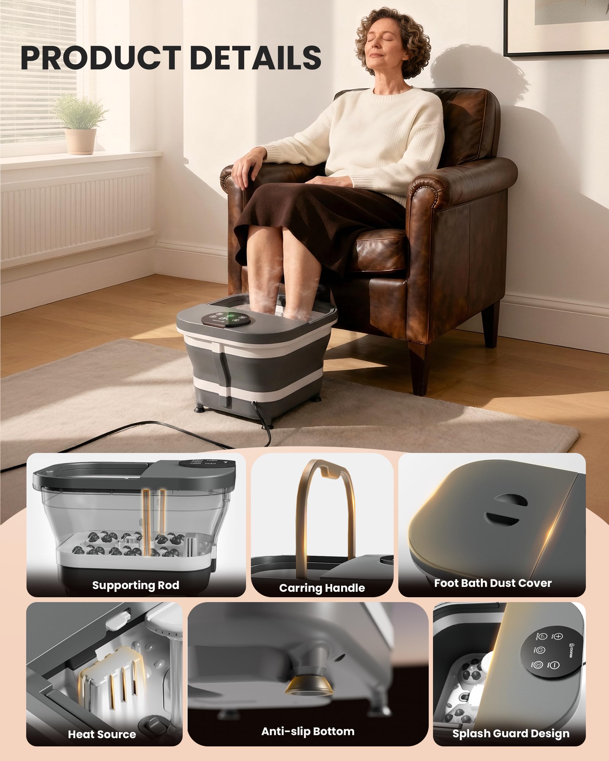 COMFIER Pediluvio Massaggiatore Piedi Elettrico con Calore e Massaggio Rotante Automatico, Getto d'Acqua a 180°, Ampio Display LED, Piastre Massaggianti Rimovibili, Regalo per Familiari e Amici
