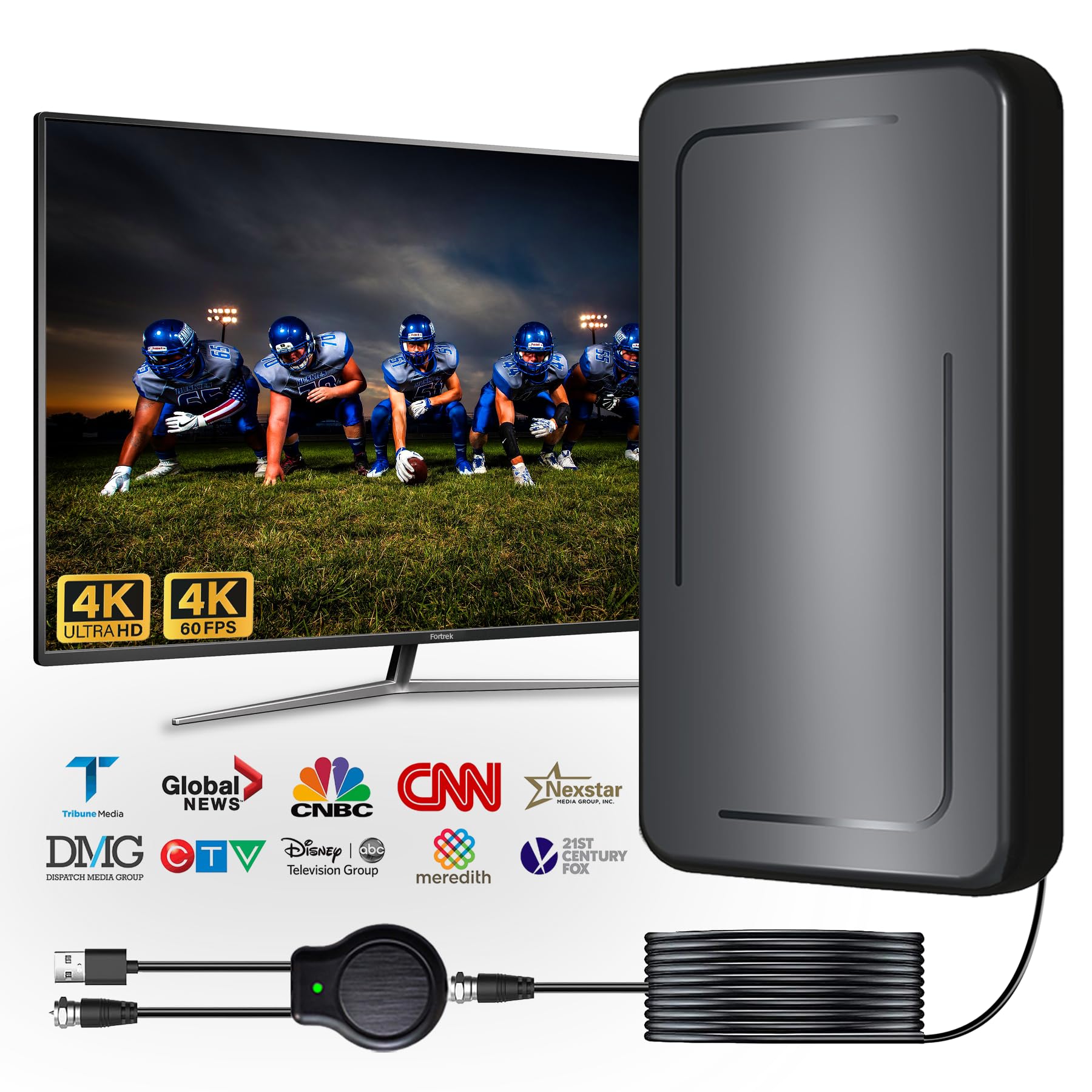 TV Antenna Indoor, 2025 Digital TV Antenna for Local Channels, Amplified HDTV Antennas for Smart/Old TV Indoor with Signal Booster 25 FT Cable 360°