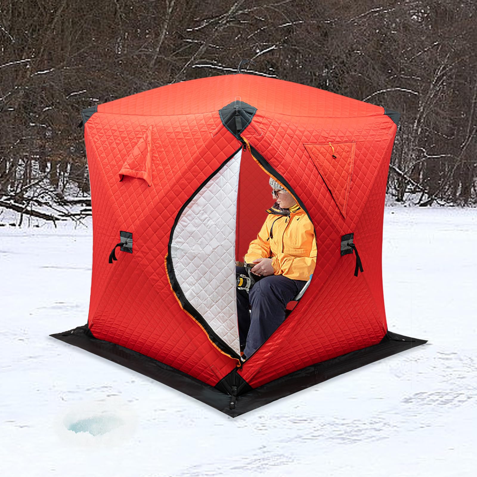 Tente de sauna d'extérieur pour pêche sur glace, tente de pêche sur glace robuste avec sac de transport, idéale pour le camping d'hiver, la pêche et les aventures en plein air, 145 x 145 x 165 cm