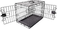 Amazon Basics 24 Inch Foldable Dog Crate, Double Door Metal Wire Kennel with Divider & Tray for Small Pets like Pug or Havanese