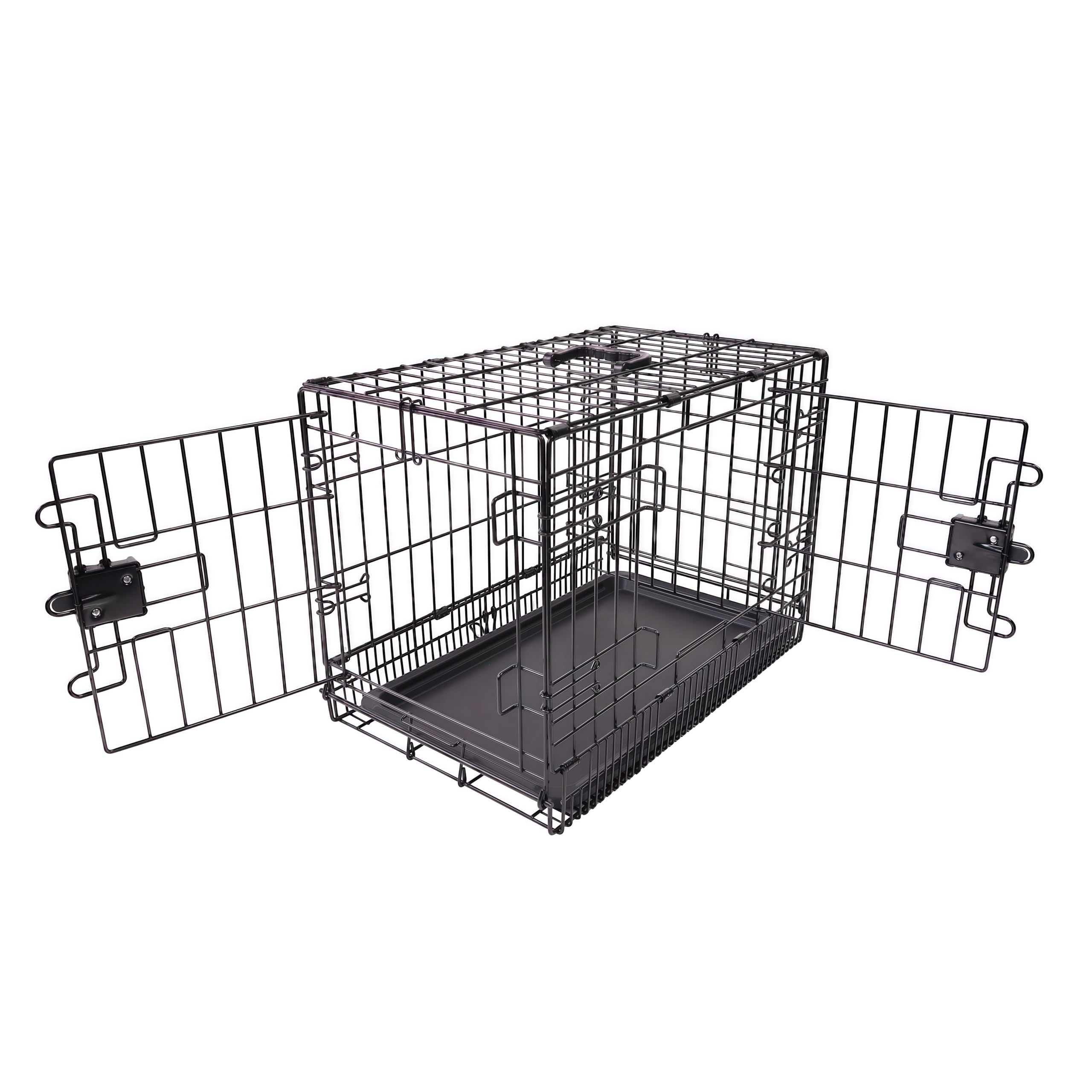 Amazon Basics Small Metal Dog Crate/Cage with Tray, Durable and Foldable Dog Cage with Double Door, Black, 61 cm L x 46 cm W x 51 cm H