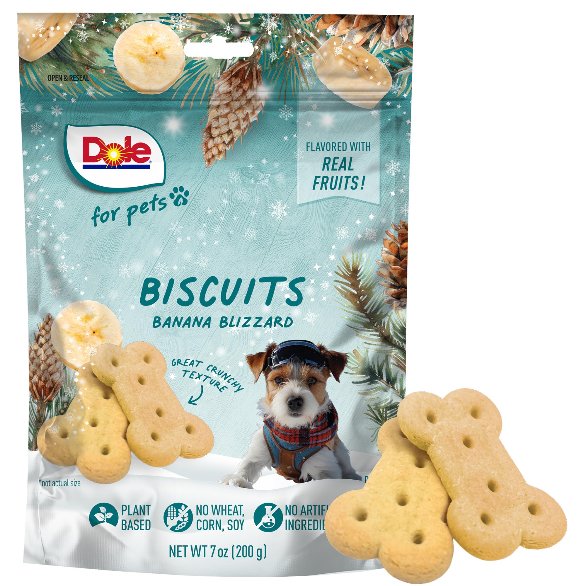 Dole for Pets Dog Biscuits, Banana Blizzard Festive Treat, Banana Flavor, Flavored with Real Fruit, No Wheat, Corn, Soy, Artificial Flavors, Colors,