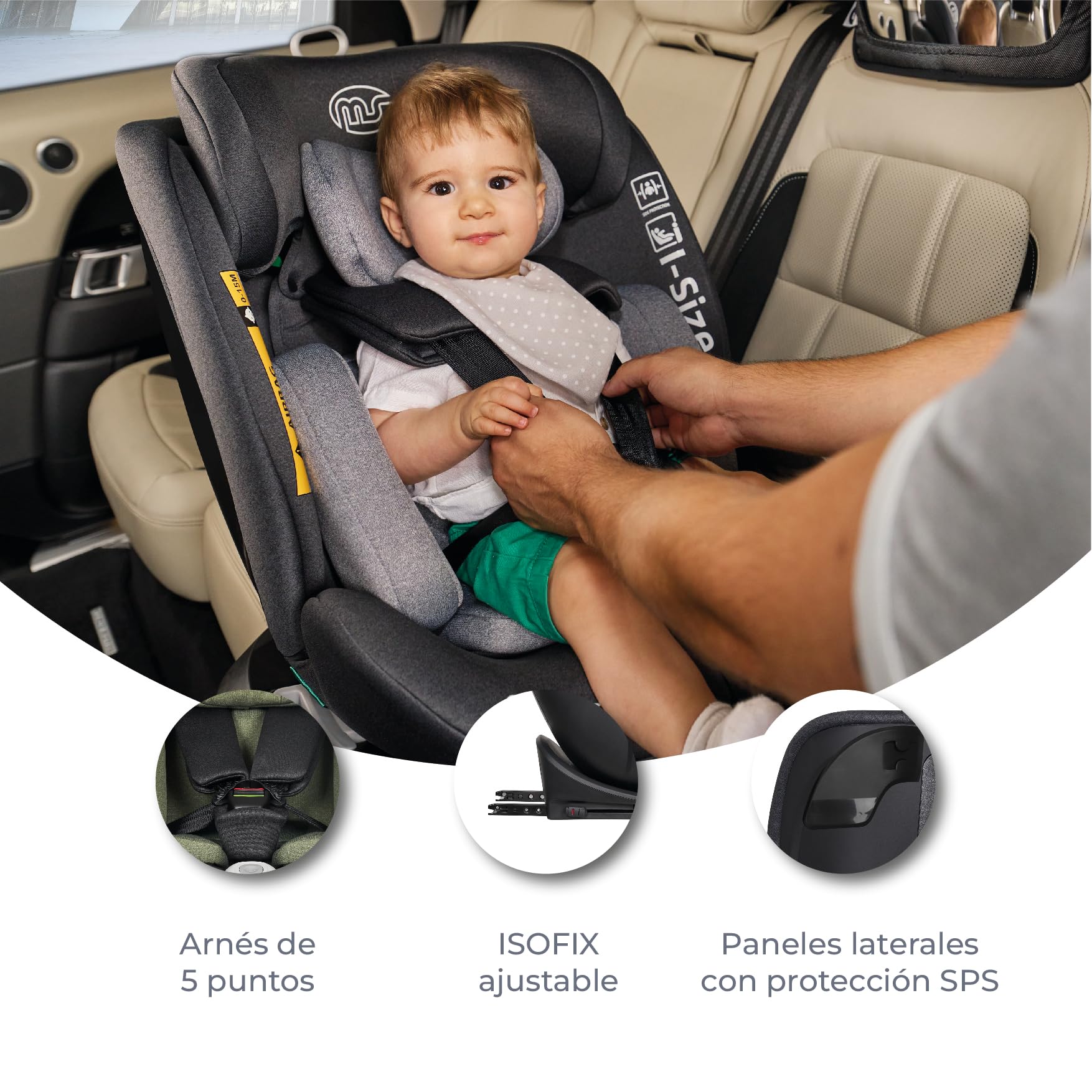 MS BabyWorld – MILOS – Silla de coche I-Size Grupo 0/1/2/3 | 40-150 cm | Isofix y Top Tether | Nacimiento a 12 años (0-36 kg) | A contramarcha hasta 18 kg | Giratoria 360º Universal