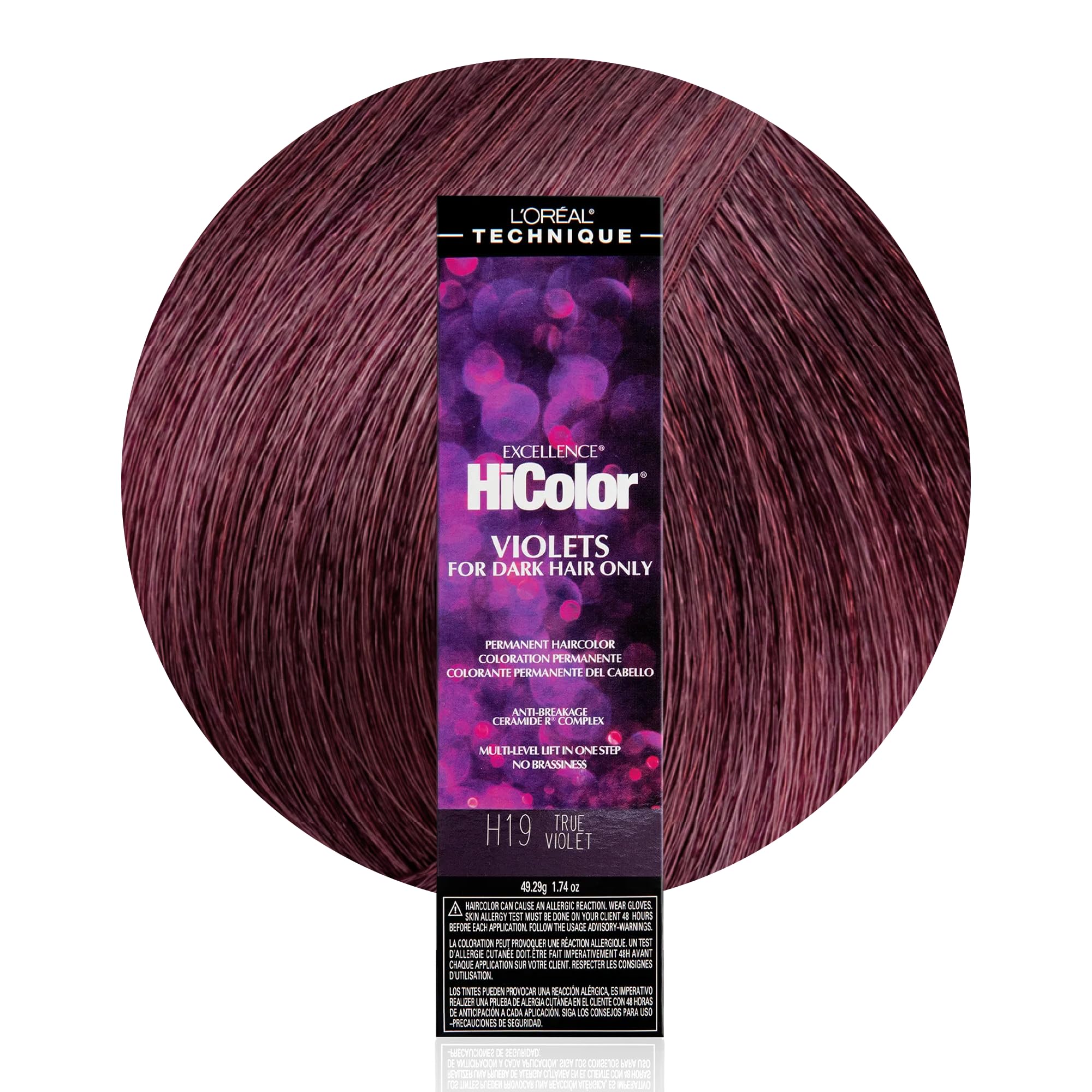 L'Oréal Technique HiColor Violet & Black Shades Permanent Hair Color - Anti-Breakage Ceramide R™ Complex, Multi-Lift With No Brassiness, For Dark Bases and Long Lasting Color