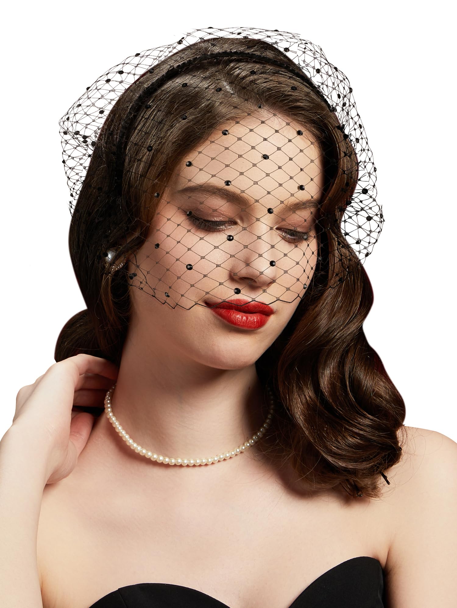Cizoe 1920s Flapper Fascinator Mesh Face Veil Headband Bridal Wedding Tea Party Headwear with Veil for Women