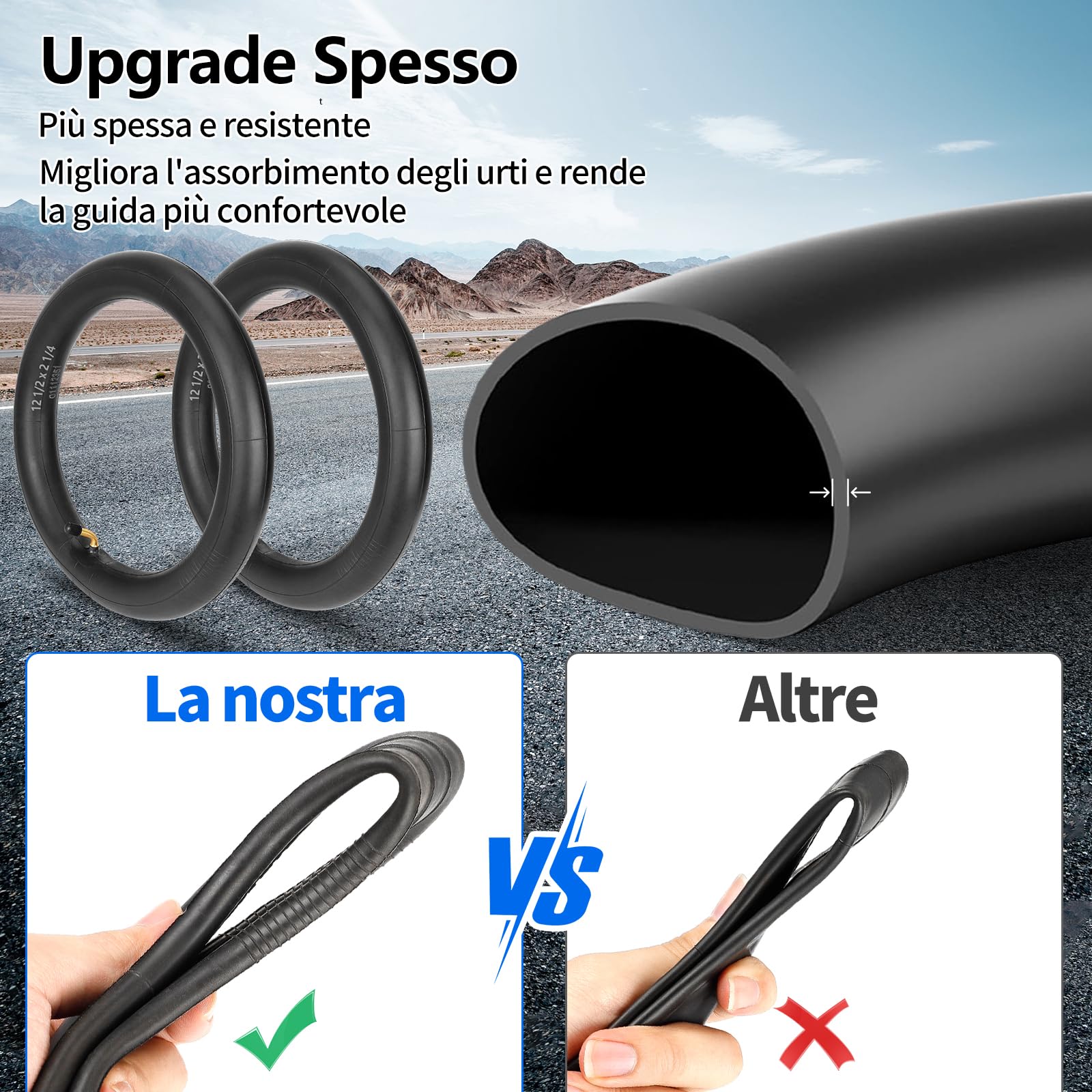 Camera d'Aria 12 Pollici 12 1/2 x 2 1/4 57-203 Doppio Spessore Valvola 45° – Per Passeggini, Bici Bambini, Balance Bike, Monopattini, Go-Kart a Pedali, Tricicli – Resistente & Versatile