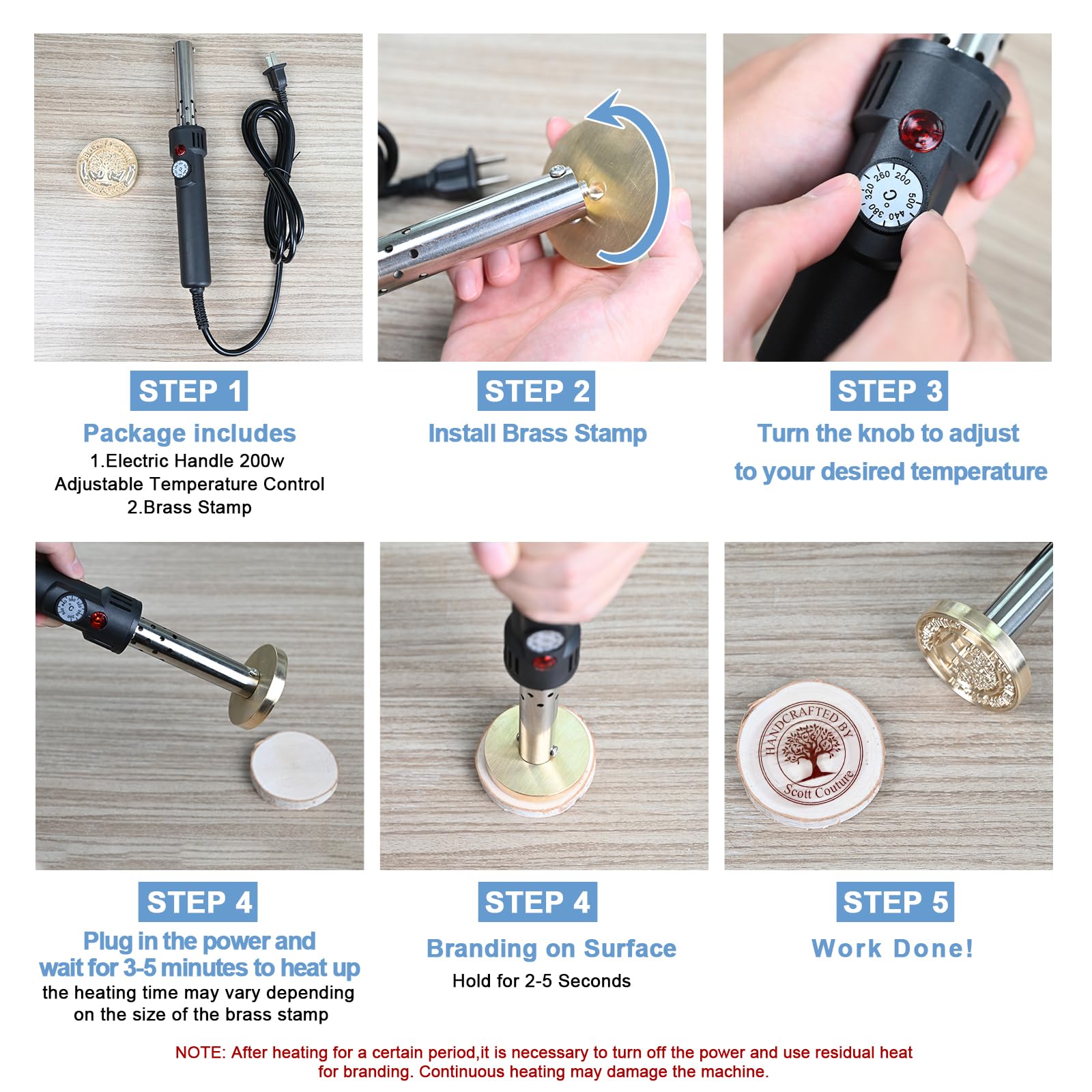 KAINSY Custom Electric Branding Iron for Wood, Temperature-Controlled Wood Branding Iron Personalized Brass Letter Stamp for Food Leather, Gift for Handcrafter Woodworker Wedding Wood Burning Tool