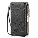 Women&apos;s Wallet Large Capacity Double Zip Ladies Card Phone Holder RFID Blocking Wristlet Leather
