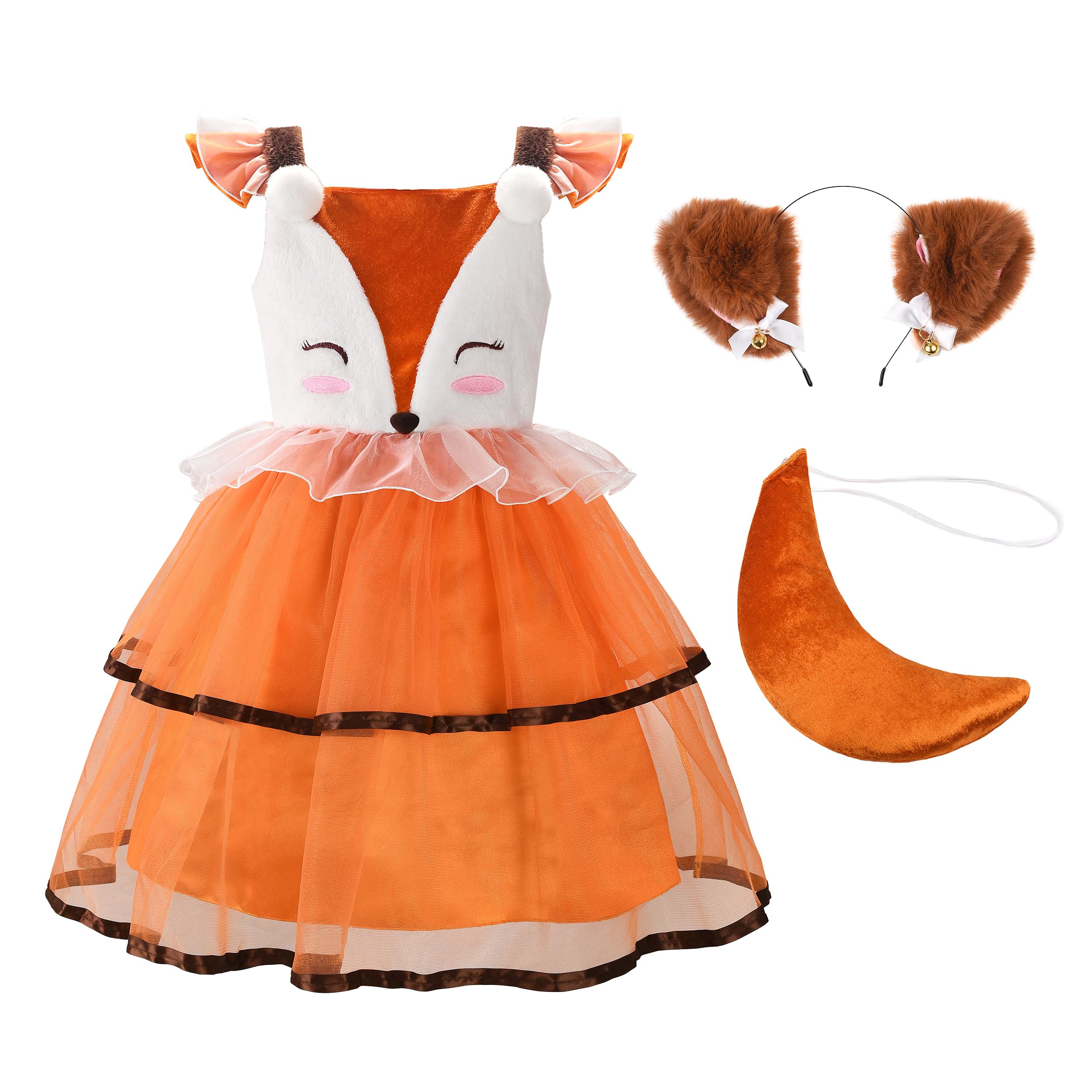 ReliBeauty Fox Costume for Girls with Headband and Tail