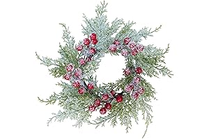 Winlyn Artificial Snowy Cedar Red Berry Christmas Candle Rings