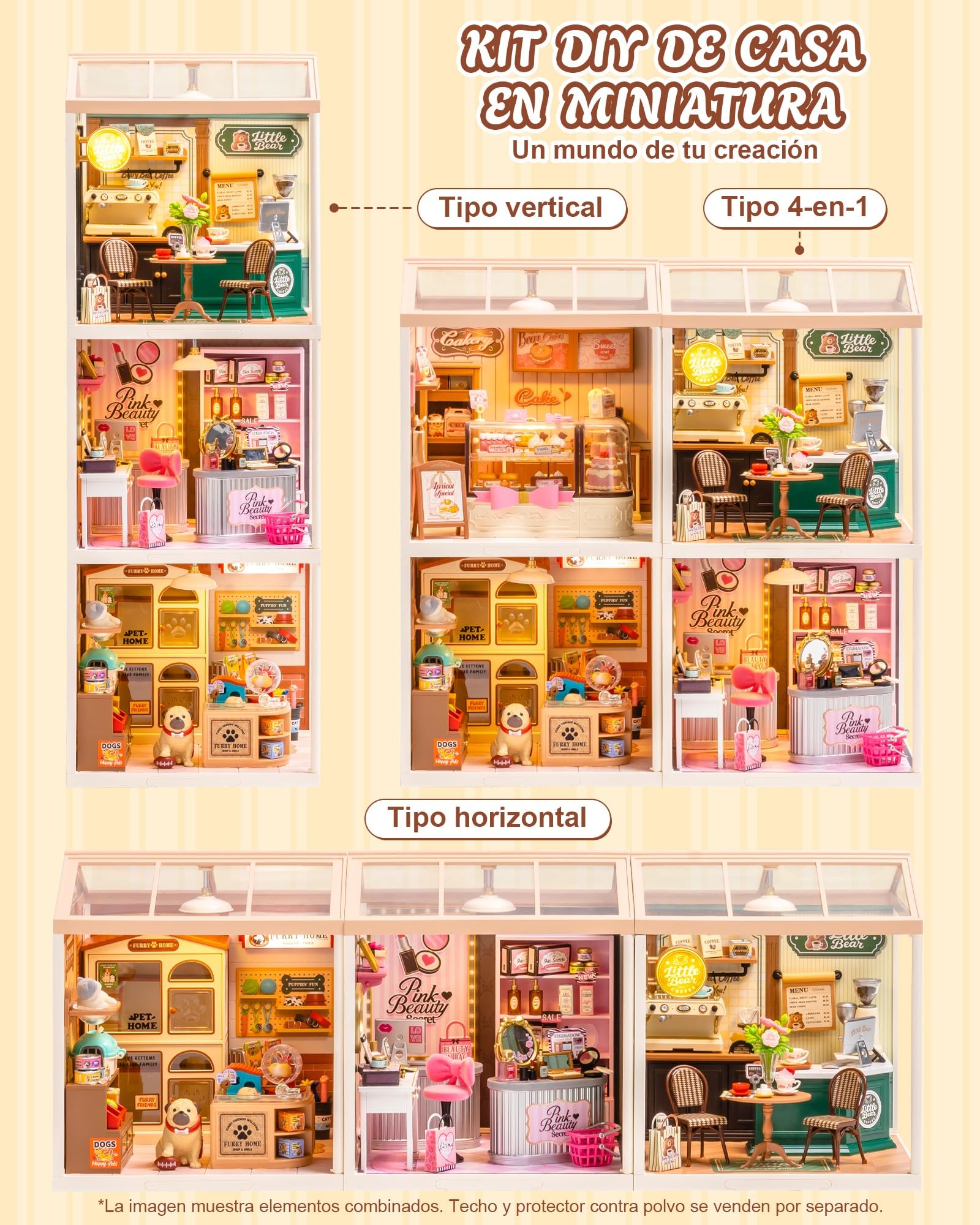 Rolife Super Creator Furry Friends' Home, Tienda de Mascotas DIY con Iluminación LED, Kit Sin Pegamento Modular, Casa de Muñecas Coleccionable, Regalo Original para Amante Animal